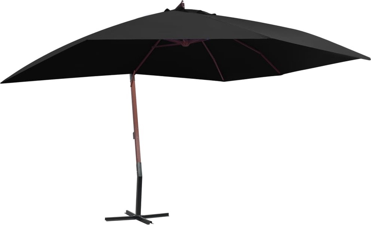 vidaXL Zweefparasol - Houten Paal - 400x300 cm - Zwart Hangparasol - Parasollen - Tuinset - Buitendrank - Balkondecoratie - Zomeraccessoires - Zonnebescherming - Zwarte Parasol (8193278207126)