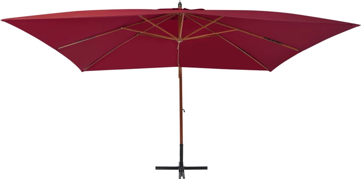 vidaXL Zweefparasol Houten Paal 400x300cm Bordeauxrood Hangende Parasol - Houten Parasol - Balkon Parasol - Tuinset - Buitenleven - Zomerzon - Terrasdecoratie - Schaduwdoeken (8202522767665)