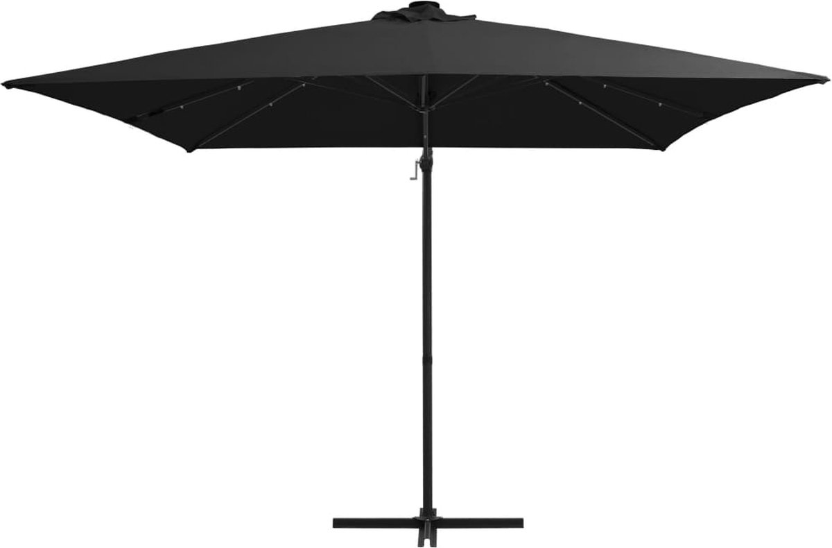 vidaXL Zweefparasol LED 250x250 cm Zwart Hangende Parasol - Parasol Led - Parasol Outdoor - Parasol Zwart - Parasol Groot - Zonwering - Tuinzitgedeelte - Patio Set (8301359150555)