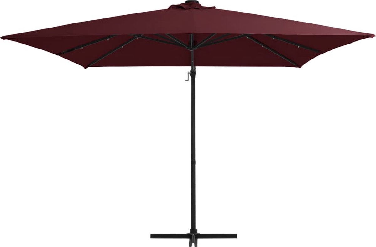 vidaXL Zweefparasol LED 250x250 cm bordeauxrood Hangende Parasol - Parasol Led Verlichting - Parasol Bordeaux Rood - Buitenschilderij - Tuinzorg - Zomer Accessoires - Patio Meubilair (8116475439497)