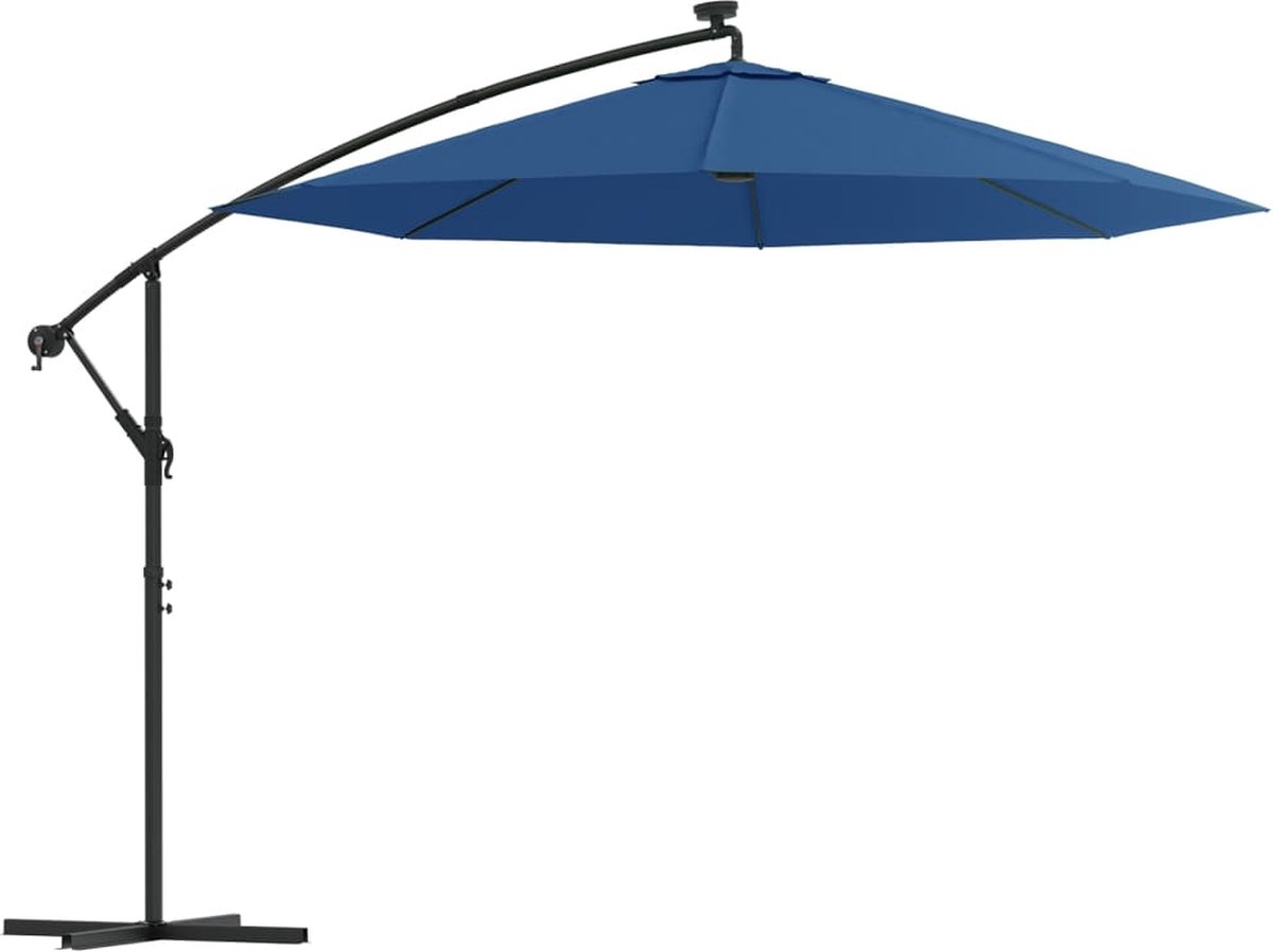 vidaXL Zweefparasol LED 300 cm - Azuurblauw Hangende Parasol - Parasol Met Led - Parasol Blauwe Kleur - Buitenschilderij - Tuinzomer (8113138577411)