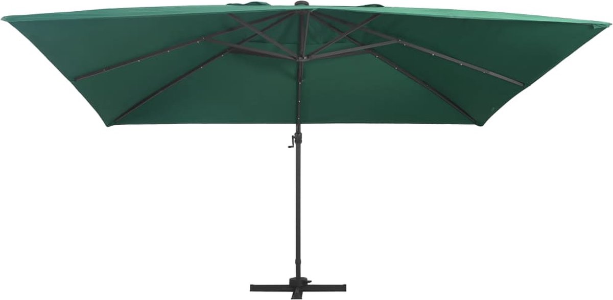 vidaXL Zweefparasol LED 400x300 cm Groen Hangende Parasol - Tuingereedschap - Buitenaanleg - Veranda - Terrasdecoratie - Led Parasol - Parasol Met Licht - Zomeraccessoires (8113138672550)