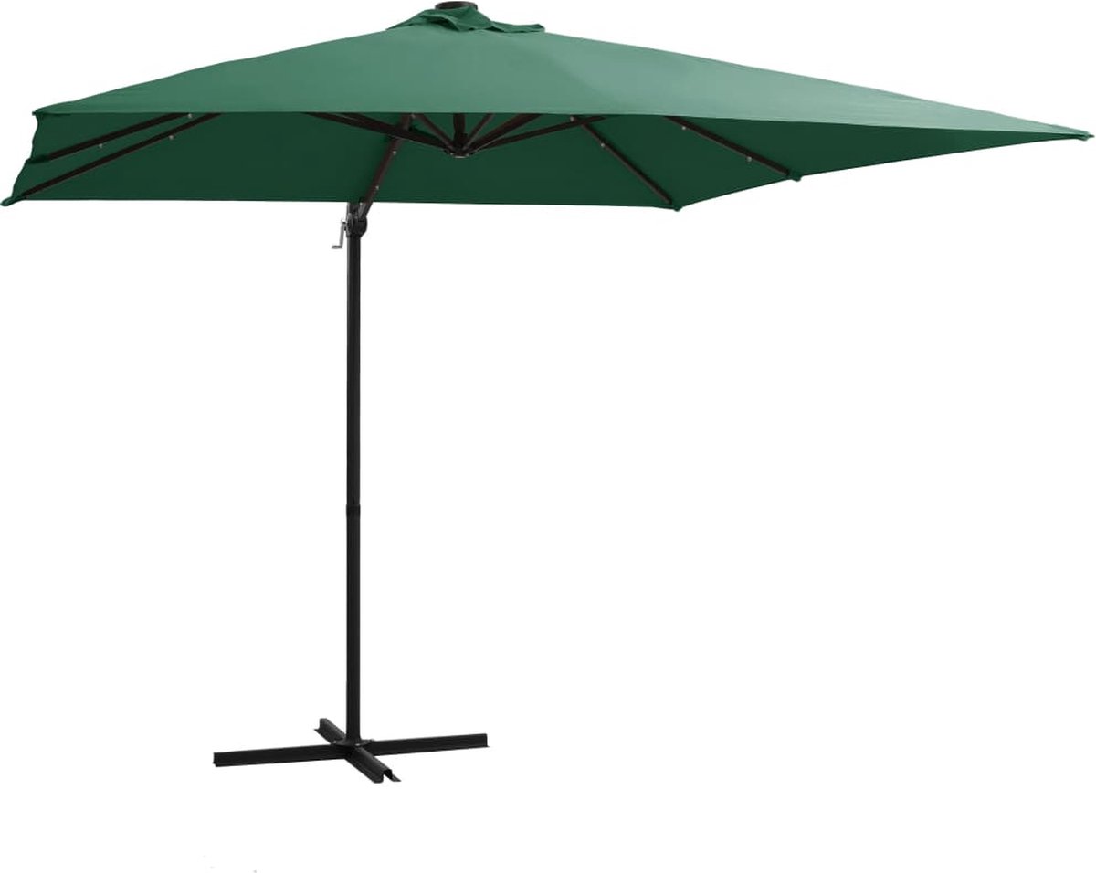 vidaXL Zweefparasol - LED - Groen - 250x250 cm Hangende Parasol - Parasol Met Led Verlichting - Groene Parasol - Buitenschilderij - Tuingereedschap - Terrasdecoratie - Zomeraccessoires (8204638522848)