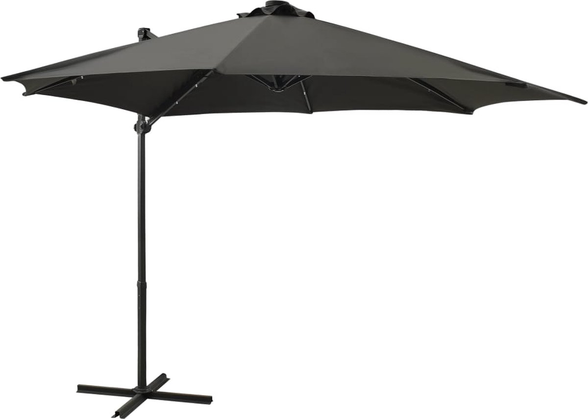 vidaXL Zweefparasol - LED Verlichting - 300 cm - Antraciet Tuinparasol - Parasol - Buitenschildering - Terrasdecoratie - Zonwering - Led Verlichting - Anthracit (8193266512423)