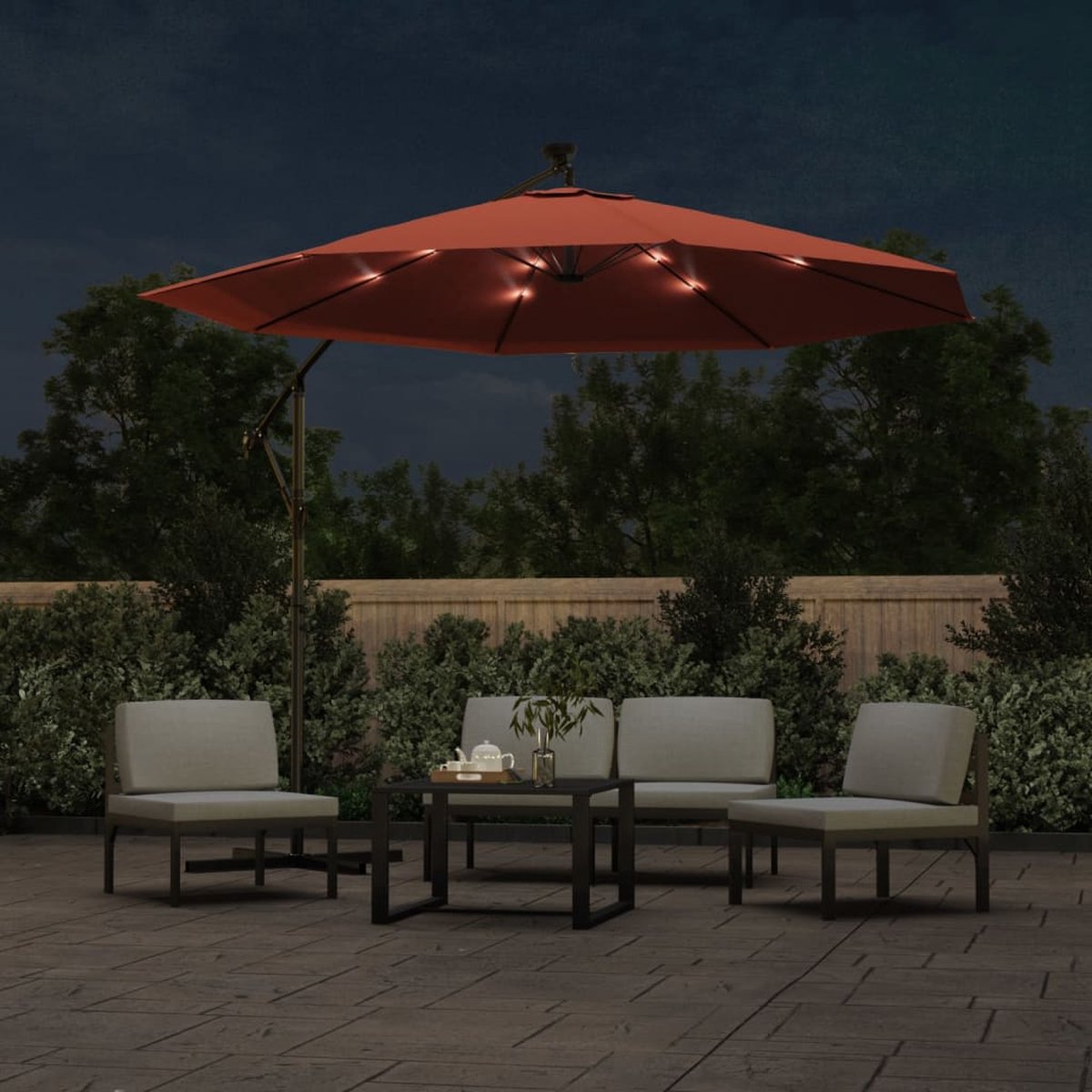 vidaXL Zweefparasol - LED Verlichting - Terracotta Hangende Parasol - Terraszonwering - Led Parasol - Tuinparasol - Parasol Terracota - Outdoor Decor (8204638457232)