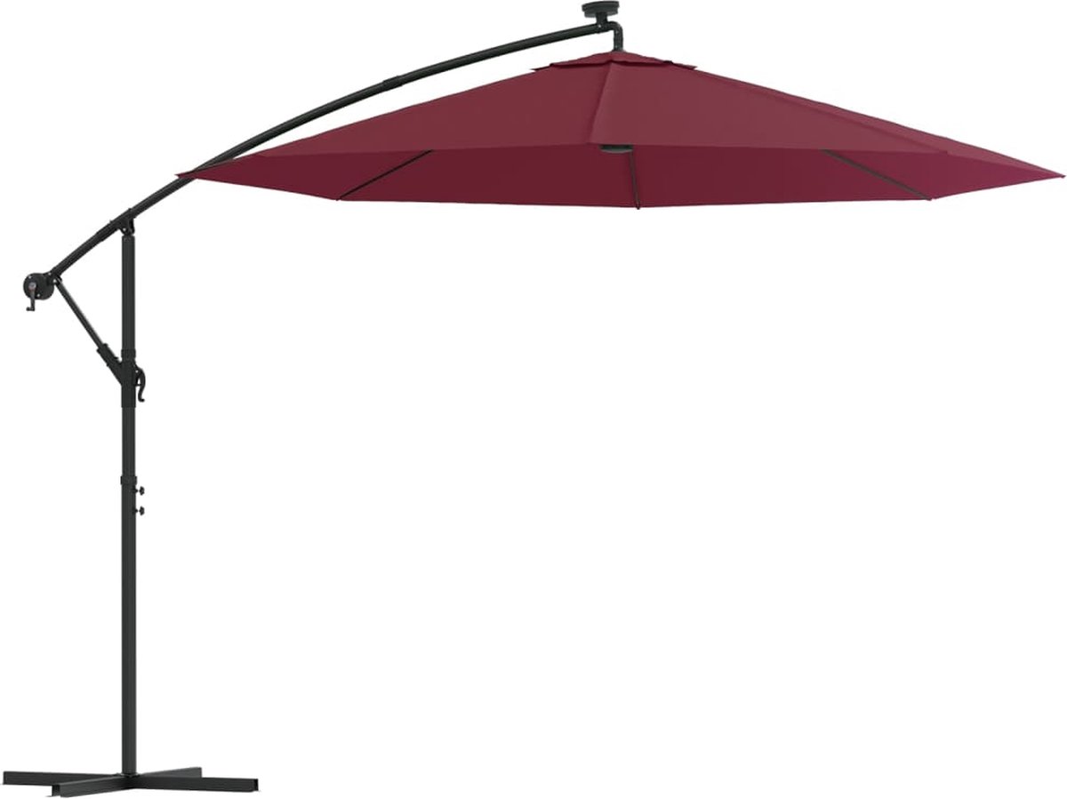 vidaXL Zweefparasol LED wijnrood 300 cm Tuinparasol - Parasol - Hangende Parasol - Led Parasol - Zomerseizoen - Buitenaanrecht - Tuingereedschap - Veranda - Balkon (8114157333750)