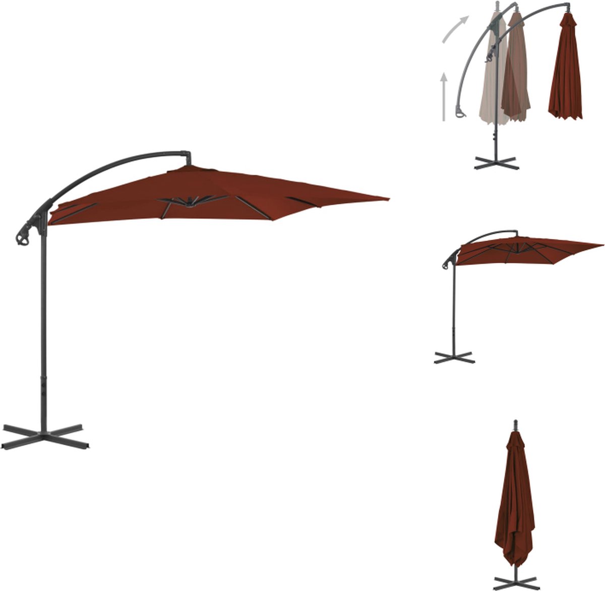 vidaXL Zweefparasol Terracotta - 250x250x260 cm - Uv-beschermend polyester - Stabiele kruisvoet - Duurzaam - Kleurrijk - Montage vereist - Parasol (8721096024122)