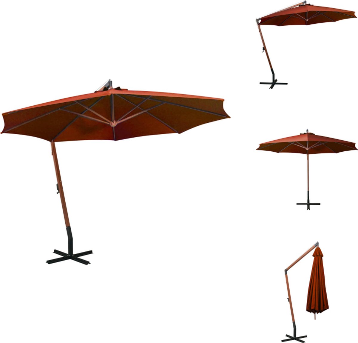 vidaXL Zweefparasol - Zweefparasols - Parasol - Houten Parasol - Zweefparasol met paal 3-5x2-9 m massief vurenhout terracotta (8721032976614)