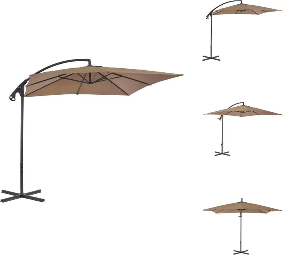 vidaXL Zweefparasol - Zweefparasols - Parasol - Parasols - Zweefparasol met stalen paal 250x250 cm taupe (8721032976171)