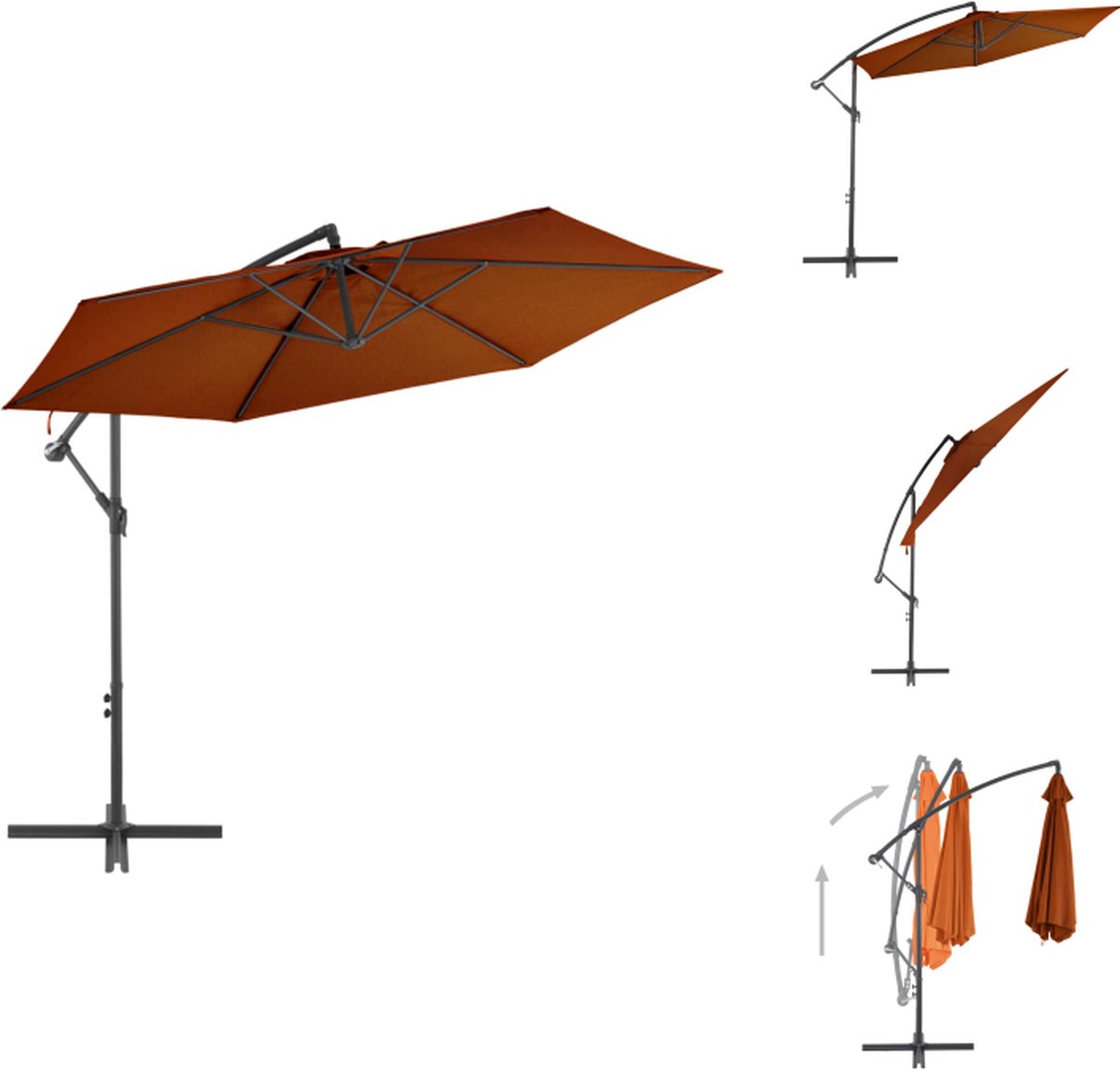 vidaXL Zweefparasol - Zweefparasols - Parasol - Tuin Parasol - Zweefparasol met aluminium paal 300 cm terracottakleurig (8721032992867)