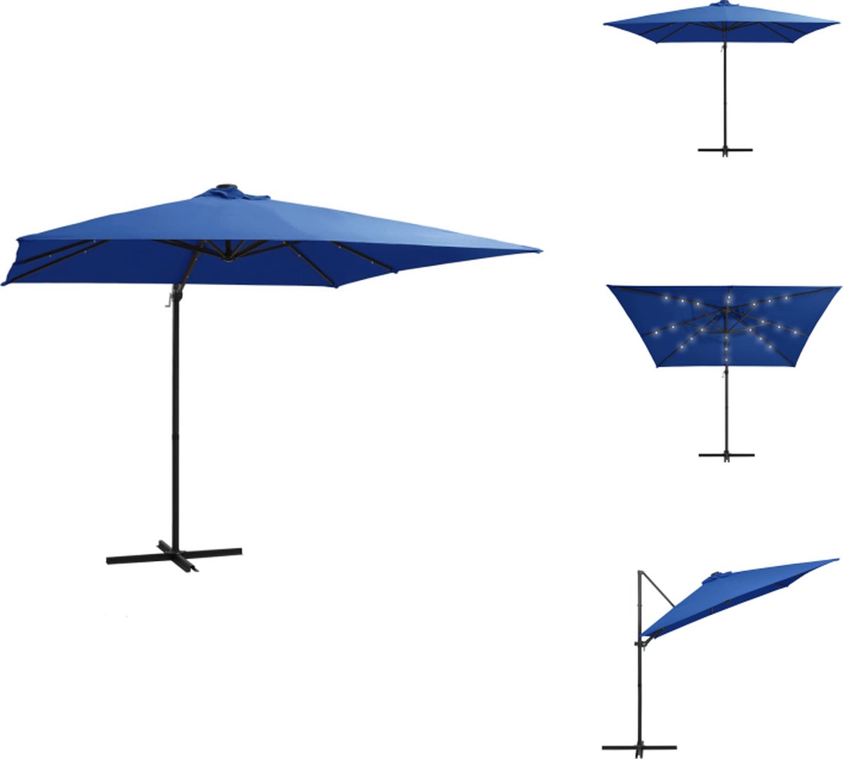 vidaXL Zweefparasol - Zweefparasols - Parasol - Tuinparasol - Zweefparasol met LED-verlichting en paal 250x250 cm azuurblauw (8721032985760)