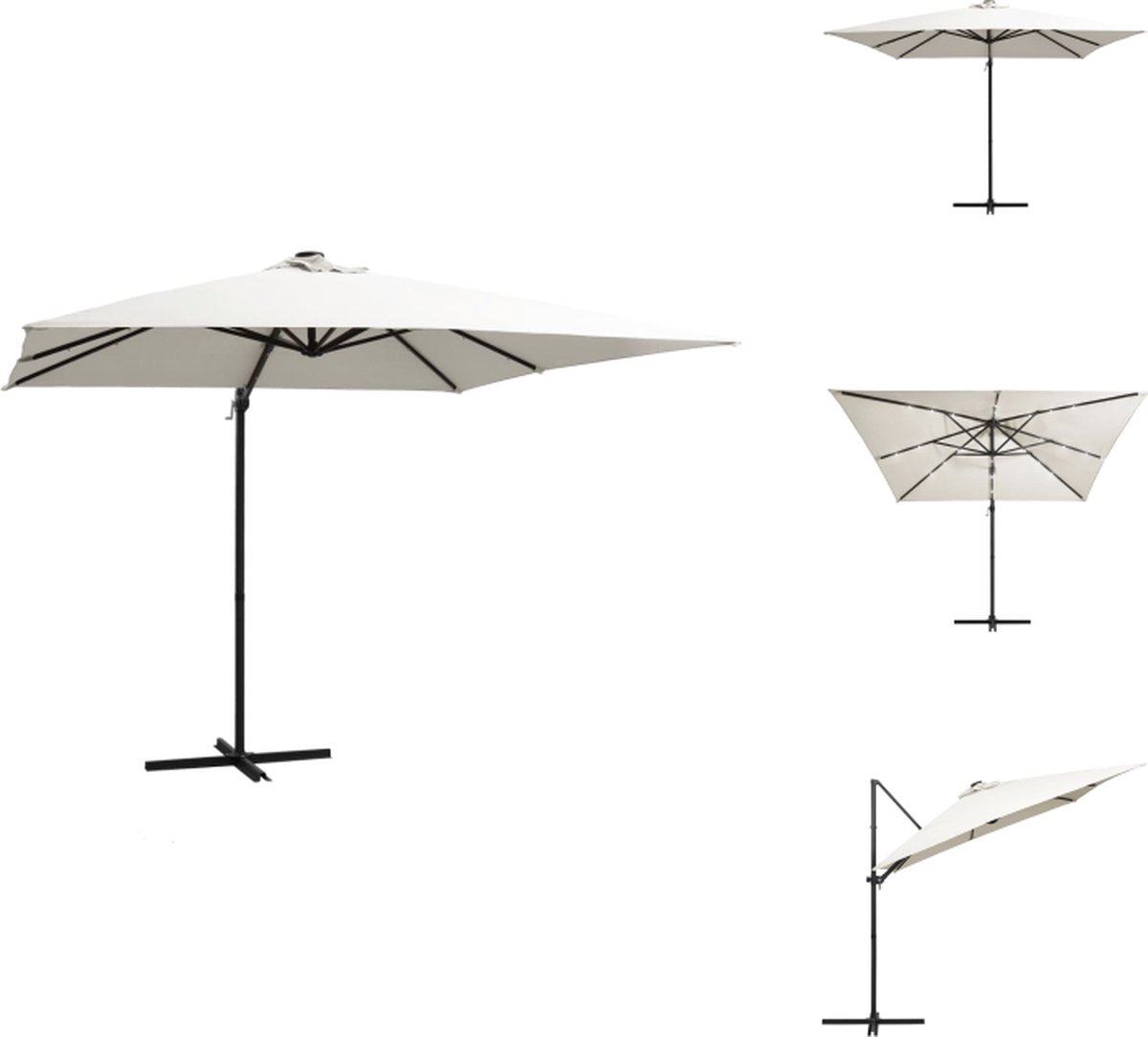 vidaXL Zweefparasol - Zweefparasols - Parasol - Tuinparasol - Zweefparasol met LED-verlichting en paal 250x250 cm zandkleurig (8721032999972)