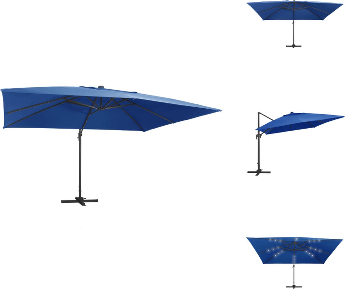 vidaXL Zweefparasol - Zweefparasols - Parasol - Tuinparasol - Zweefparasol met LED-verlichting en paal 400x300 cm azuurblauw (8721032985043)