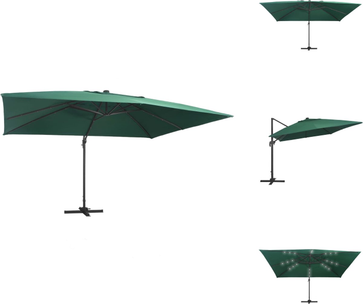 vidaXL Zweefparasol - Zweefparasols - Parasol - Tuinparasol - Zweefparasol met LED-verlichting en paal 400x300 cm groen (8721096022913)