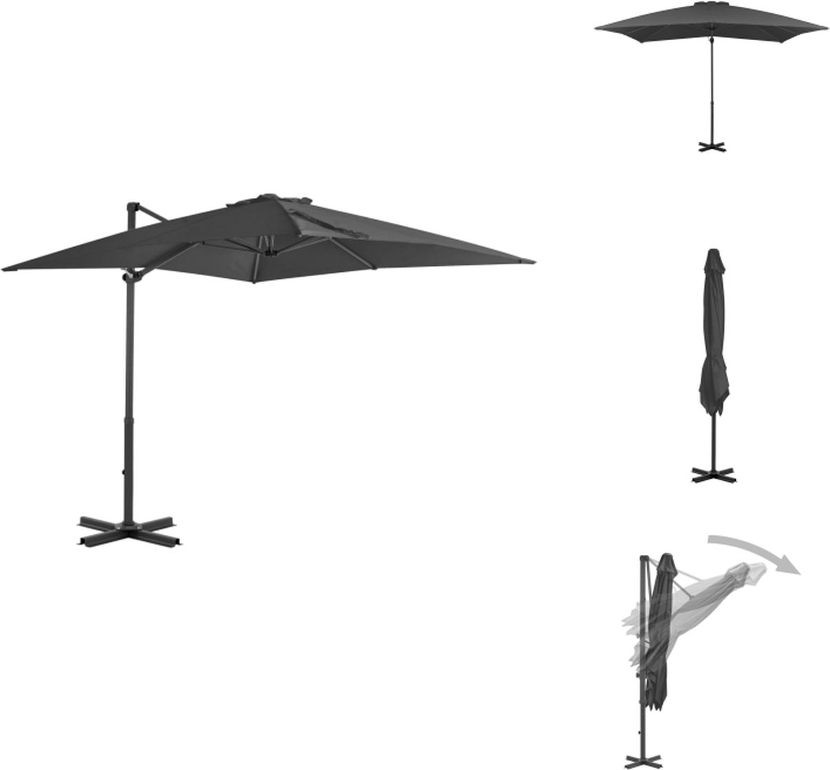 vidaXL Zweefparasol - Zweefparasols - Parasol - Tuinparasol - Zweefparasol met aluminium paal 250x250 cm antraciet (8721096022876)