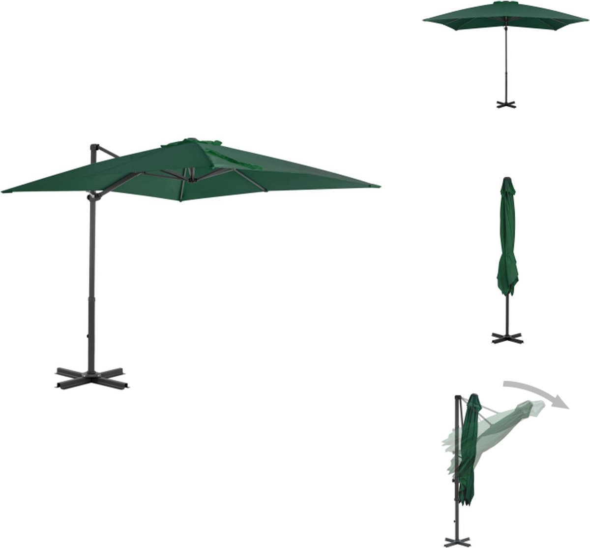 vidaXL Zweefparasol - Zweefparasols - Parasol - Tuinparasol - Zweefparasol met aluminium paal 250x250 cm groen (8721032979066)