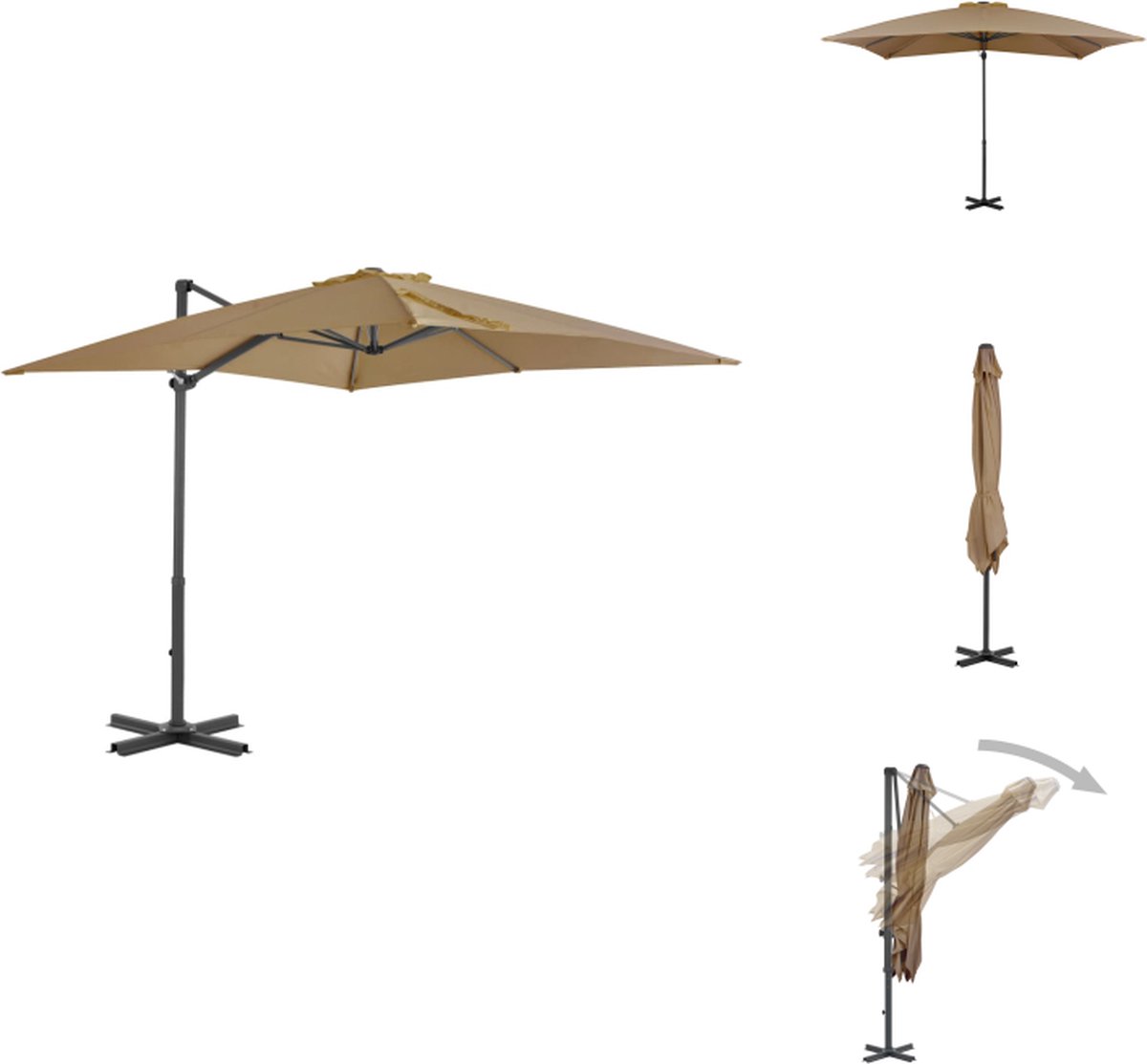 vidaXL Zweefparasol - Zweefparasols - Parasol - Tuinparasol - Zweefparasol met aluminium paal 250x250 cm taupe (8721032992287)