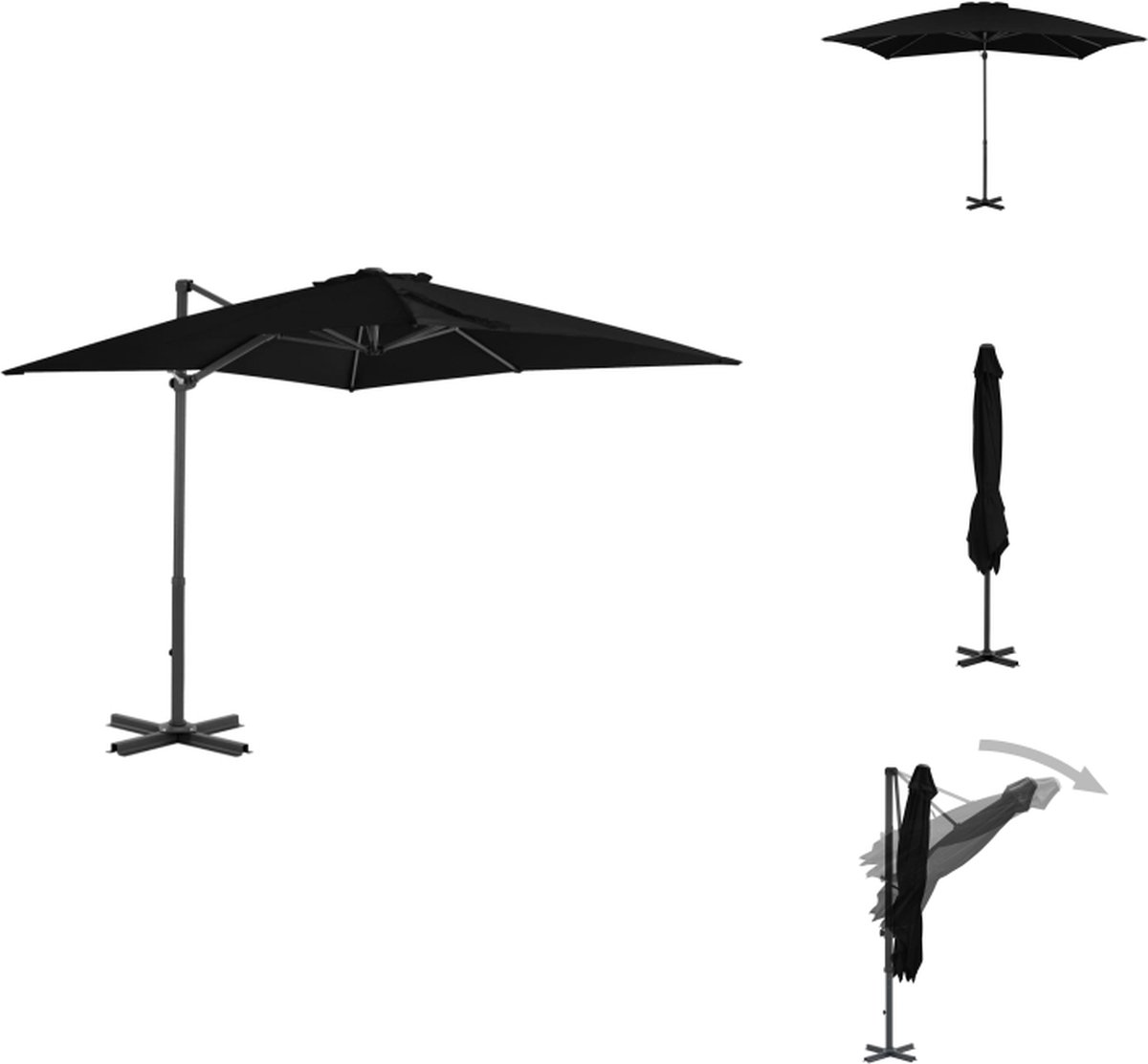 vidaXL Zweefparasol - Zweefparasols - Parasol - Tuinparasol - Zweefparasol met aluminium paal 250x250 cm zwart (8721032997008)