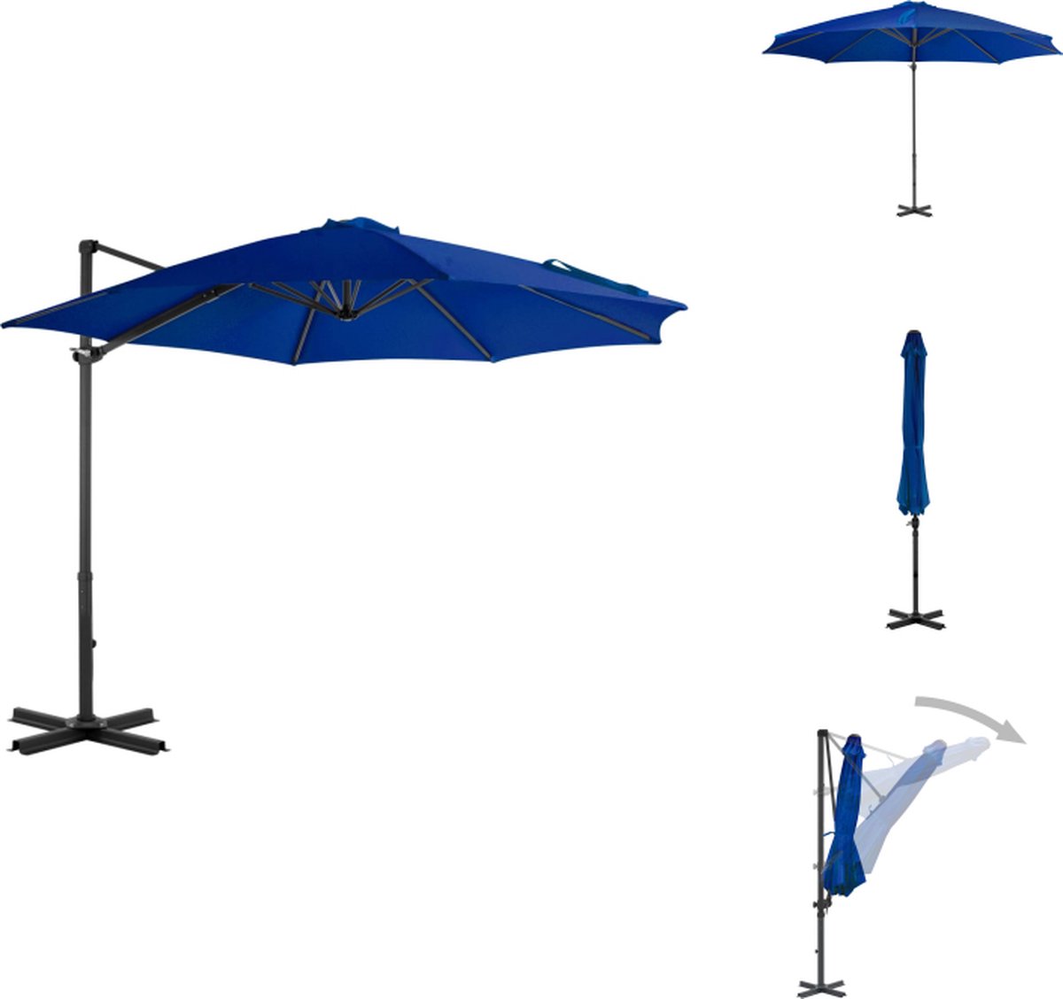 vidaXL Zweefparasol - Zweefparasols - Parasol - Tuinparasol - Zweefparasol met aluminium paal 300 cm azuurblauw (8721032981090)