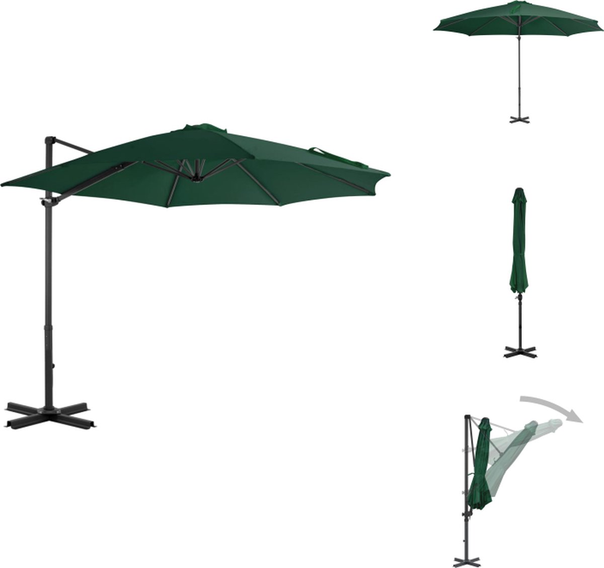 vidaXL Zweefparasol - Zweefparasols - Parasol - Tuinparasol - Zweefparasol met aluminium paal 300 cm groen (8721032986675)