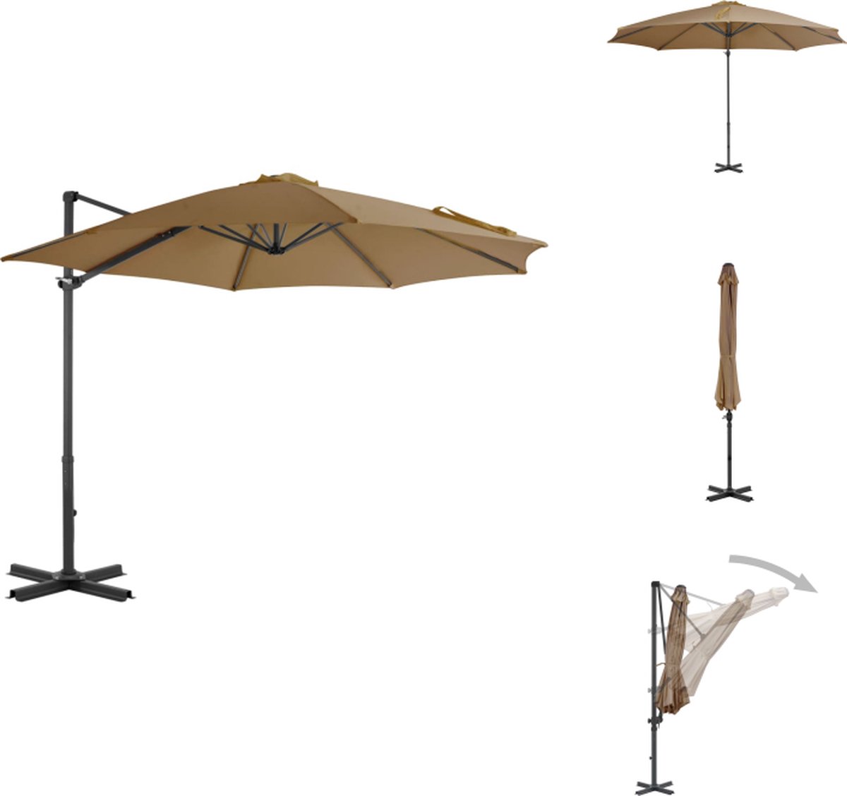 vidaXL Zweefparasol - Zweefparasols - Parasol - Tuinparasol - Zweefparasol met aluminium paal 300 cm taupe (8721032987139)