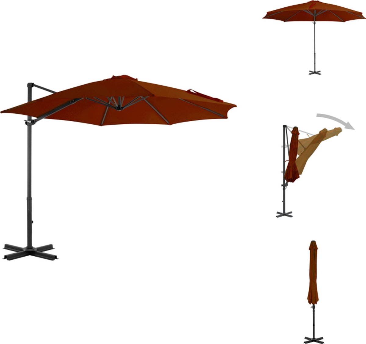 vidaXL Zweefparasol - Zweefparasols - Parasol - Tuinparasol - Zweefparasol met aluminium paal 300 cm terracottakleurig (8721032995554)