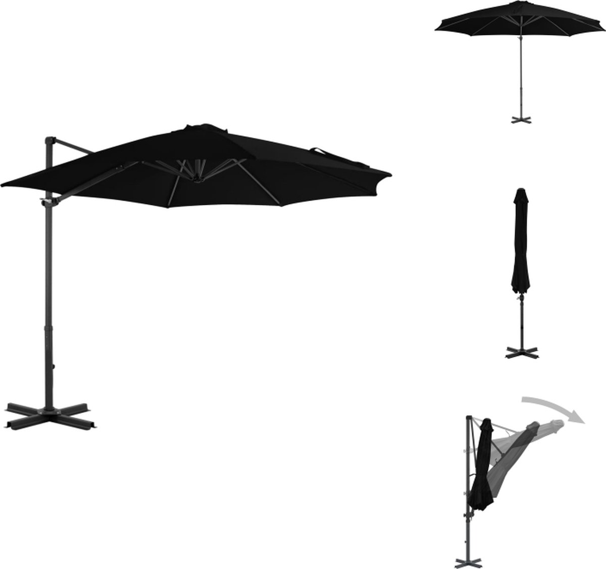 vidaXL Zweefparasol - Zweefparasols - Parasol - Tuinparasol - Zweefparasol met aluminium paal 300 cm zwart (8721032988532)