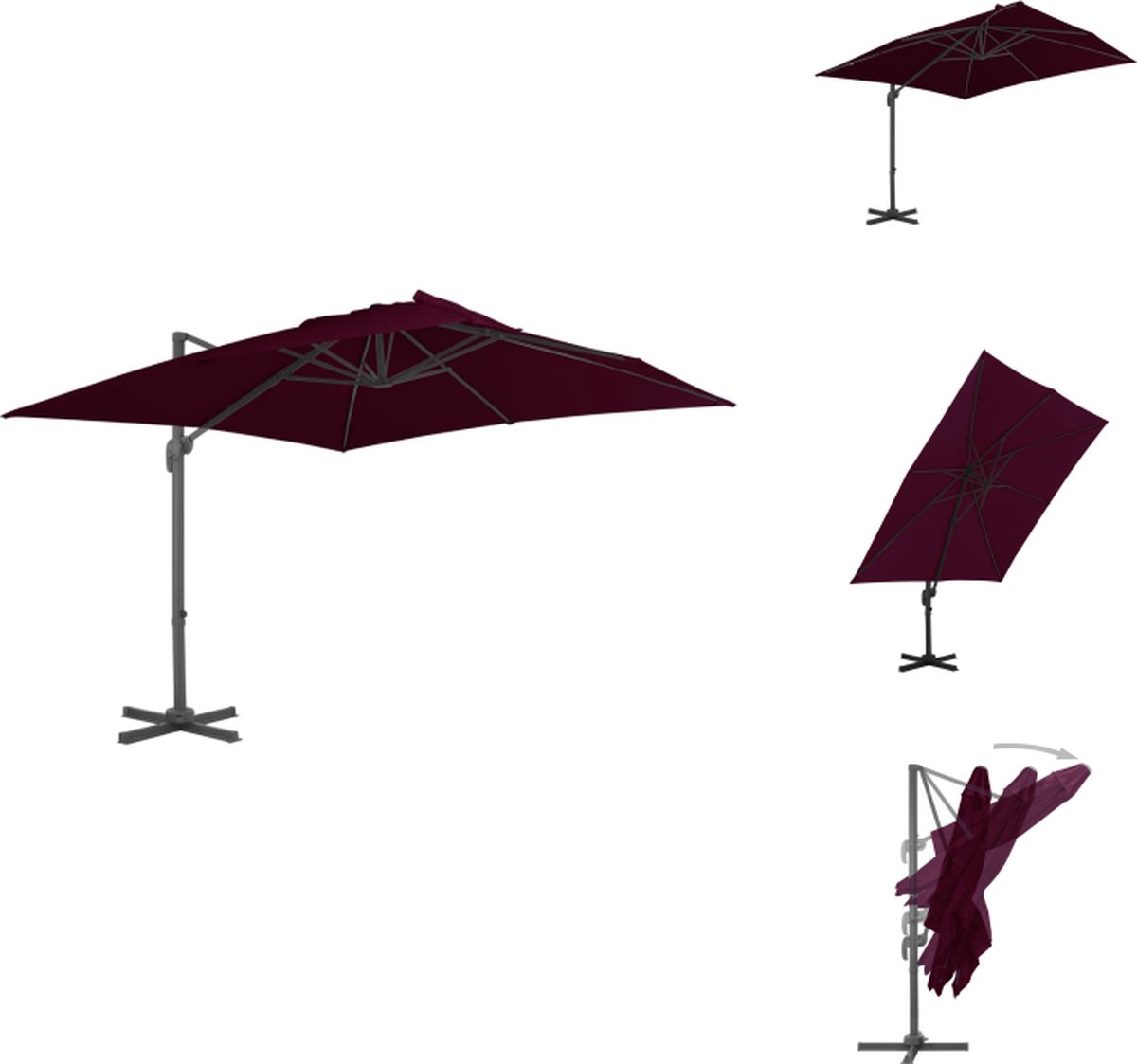 vidaXL Zweefparasol - Zweefparasols - Parasol - Tuinparasol - Zweefparasol met aluminium paal 300x300 cm bordeauxrood (8721032979714)