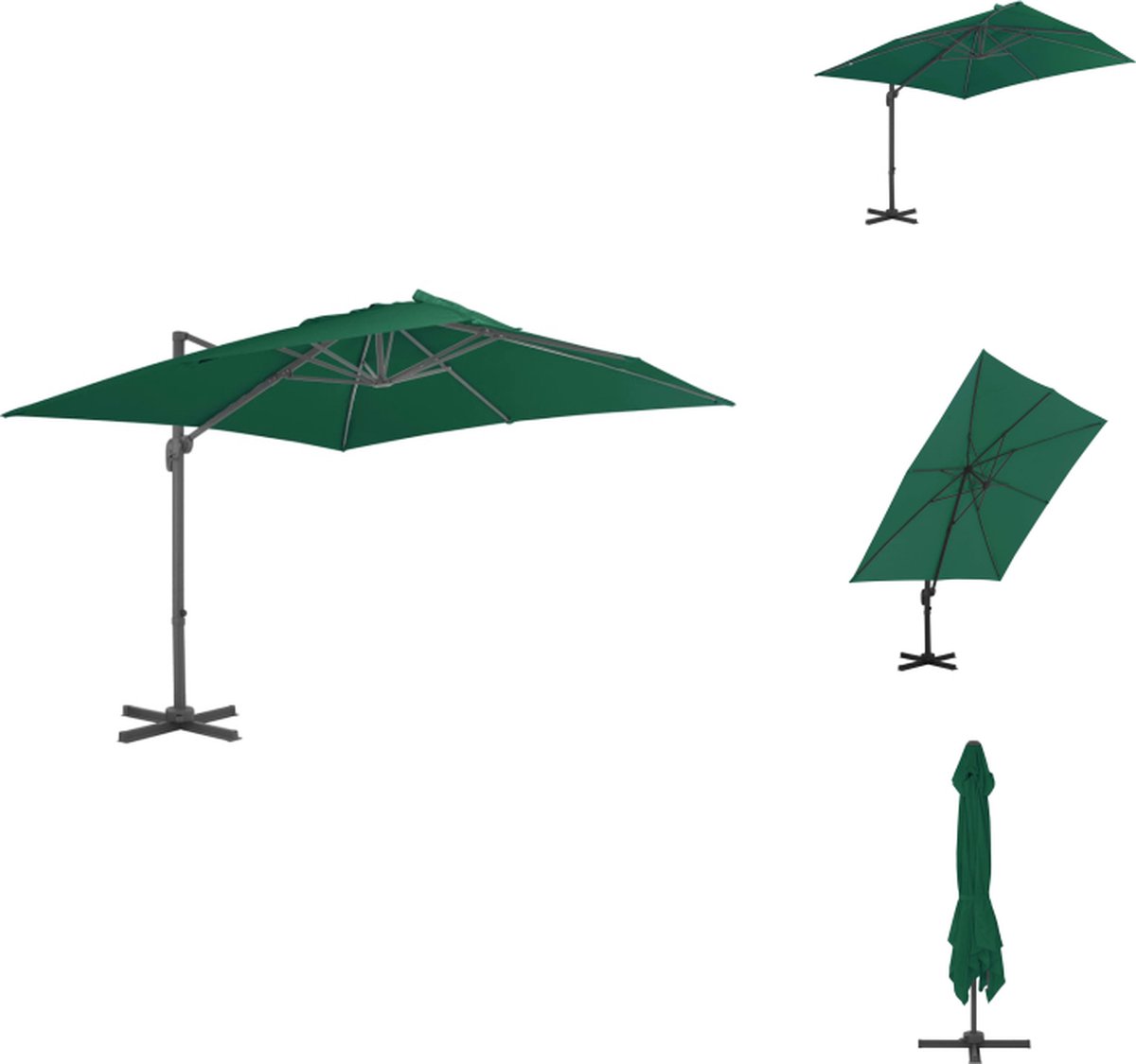 vidaXL Zweefparasol - Zweefparasols - Parasol - Tuinparasol - Zweefparasol met aluminium paal 300x300 cm groen (8721032978359)