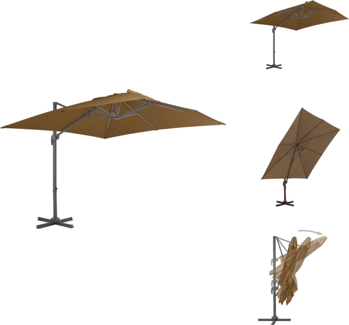 vidaXL Zweefparasol - Zweefparasols - Parasol - Tuinparasol - Zweefparasol met aluminium paal 300x300 cm taupe (8721032993802)