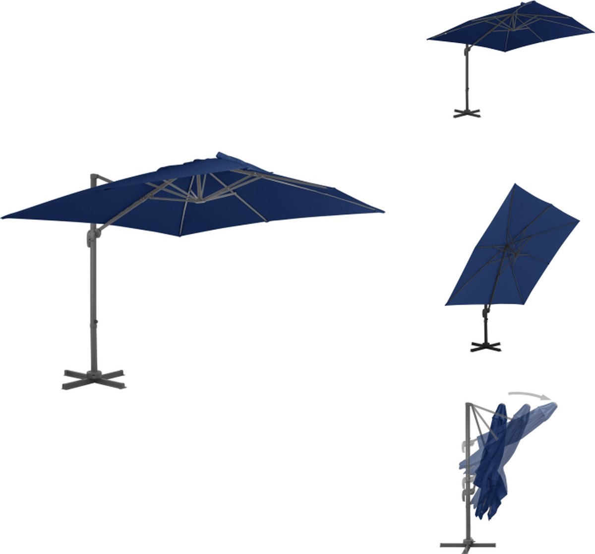 vidaXL Zweefparasol - Zweefparasols - Parasol - Tuinparasol - Zweefparasol met aluminium paal 3x3 m azuurblauw (8721032985234)