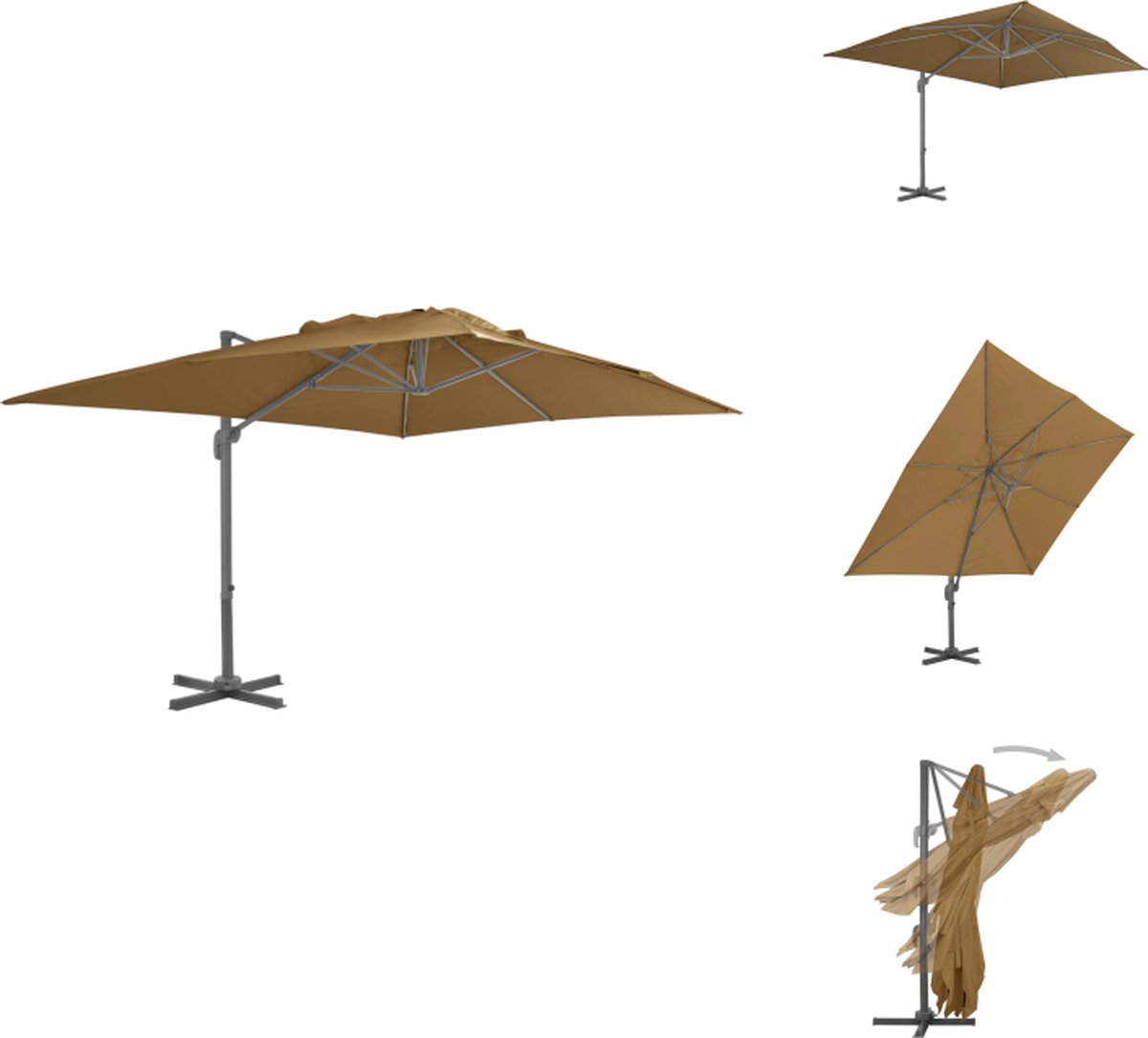 vidaXL Zweefparasol - Zweefparasols - Parasol - Tuinparasol - Zweefparasol met aluminium paal 400x300 cm taupe (8721032998517)