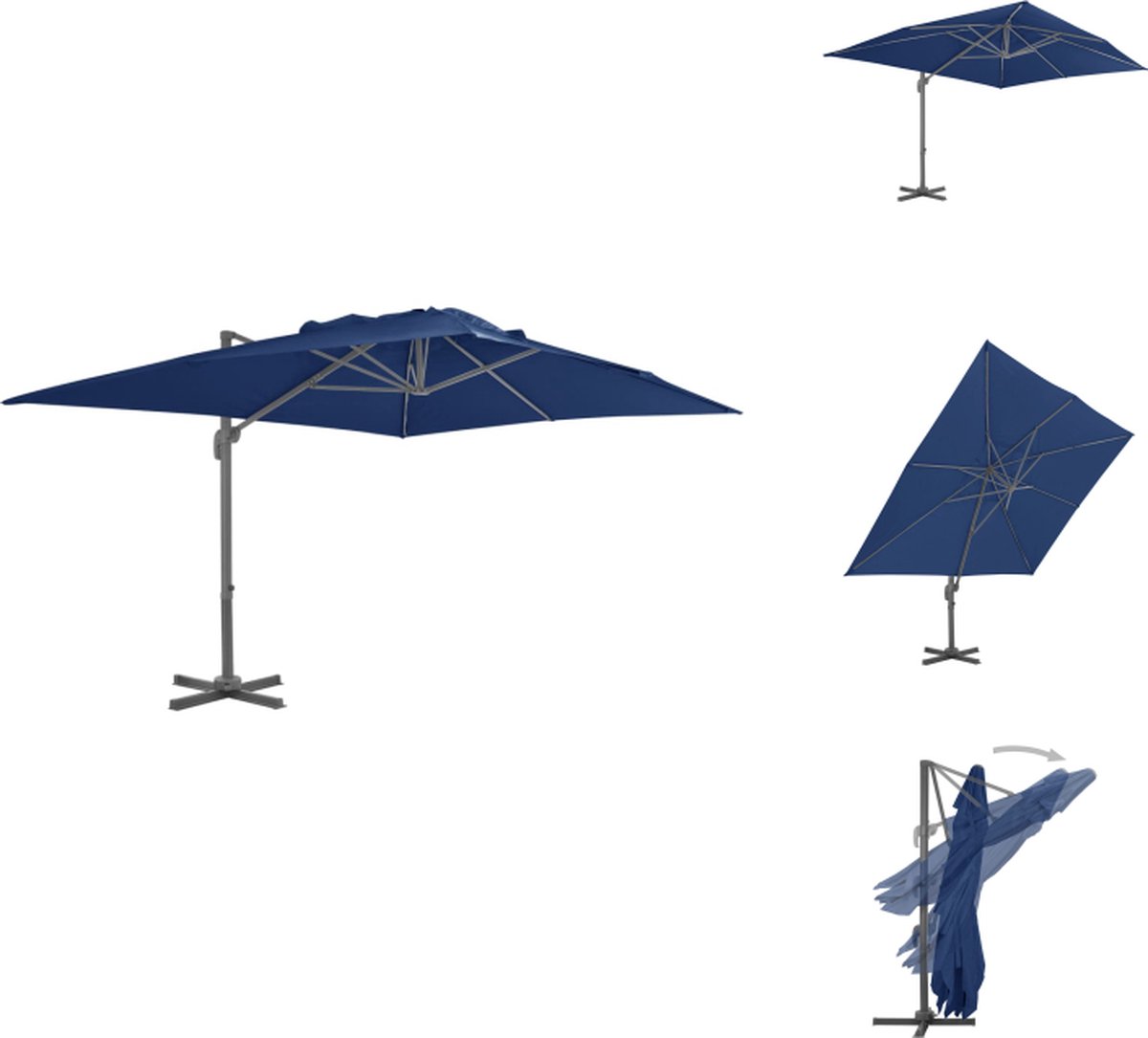 vidaXL Zweefparasol - Zweefparasols - Parasol - Tuinparasol - Zweefparasol met aluminium paal 4x3 m azuurblauw (8721032975037)