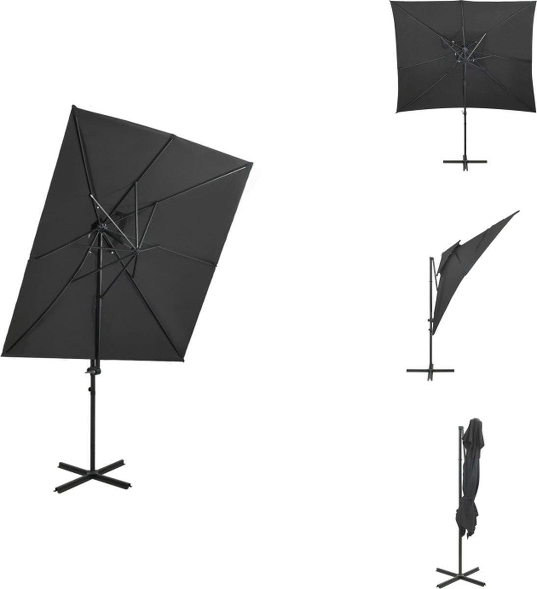 vidaXL Zweefparasol - Zweefparasols - Parasol - Tuinparasol - Zweefparasol met dubbel dak 250x250 cm antracietkleurig (8721032984343)