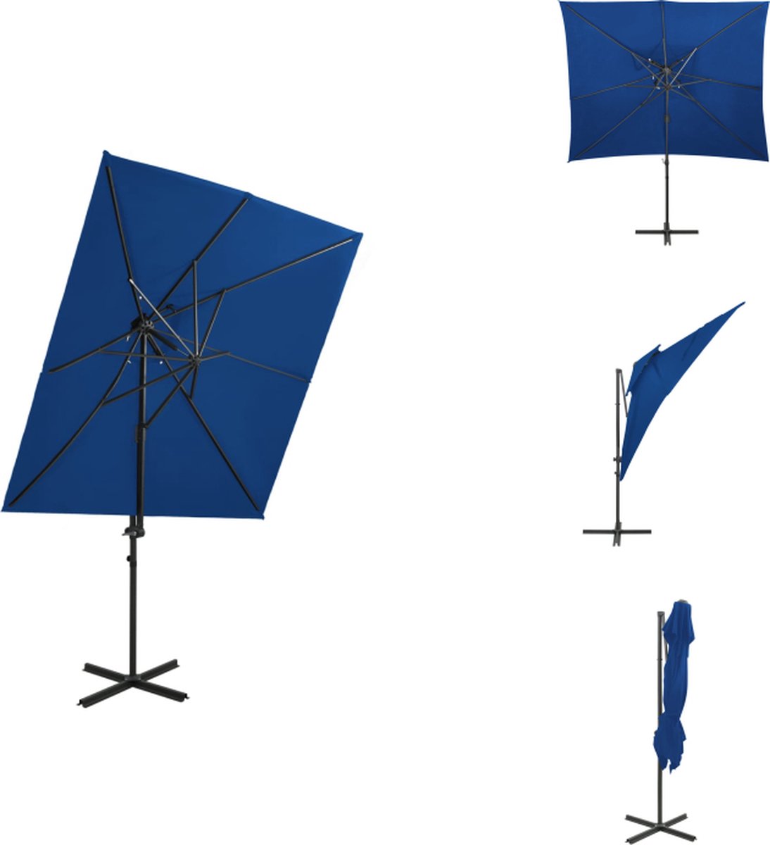 vidaXL Zweefparasol - Zweefparasols - Parasol - Tuinparasol - Zweefparasol met dubbel dak 250x250 cm azuurblauw (8721096024474)