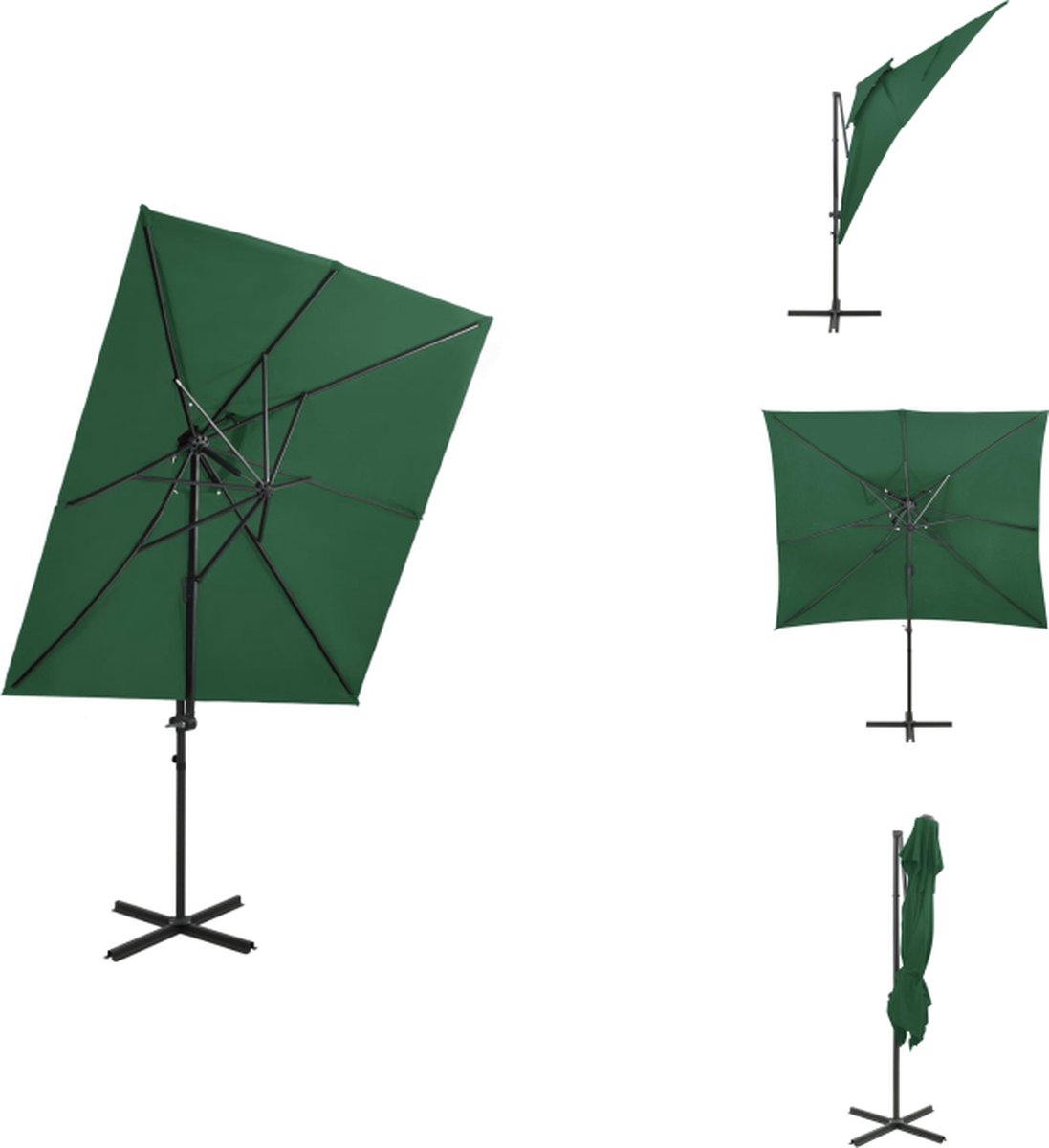 vidaXL Zweefparasol - Zweefparasols - Parasol - Tuinparasol - Zweefparasol met dubbel dak 250x250 cm groen (8721032976980)