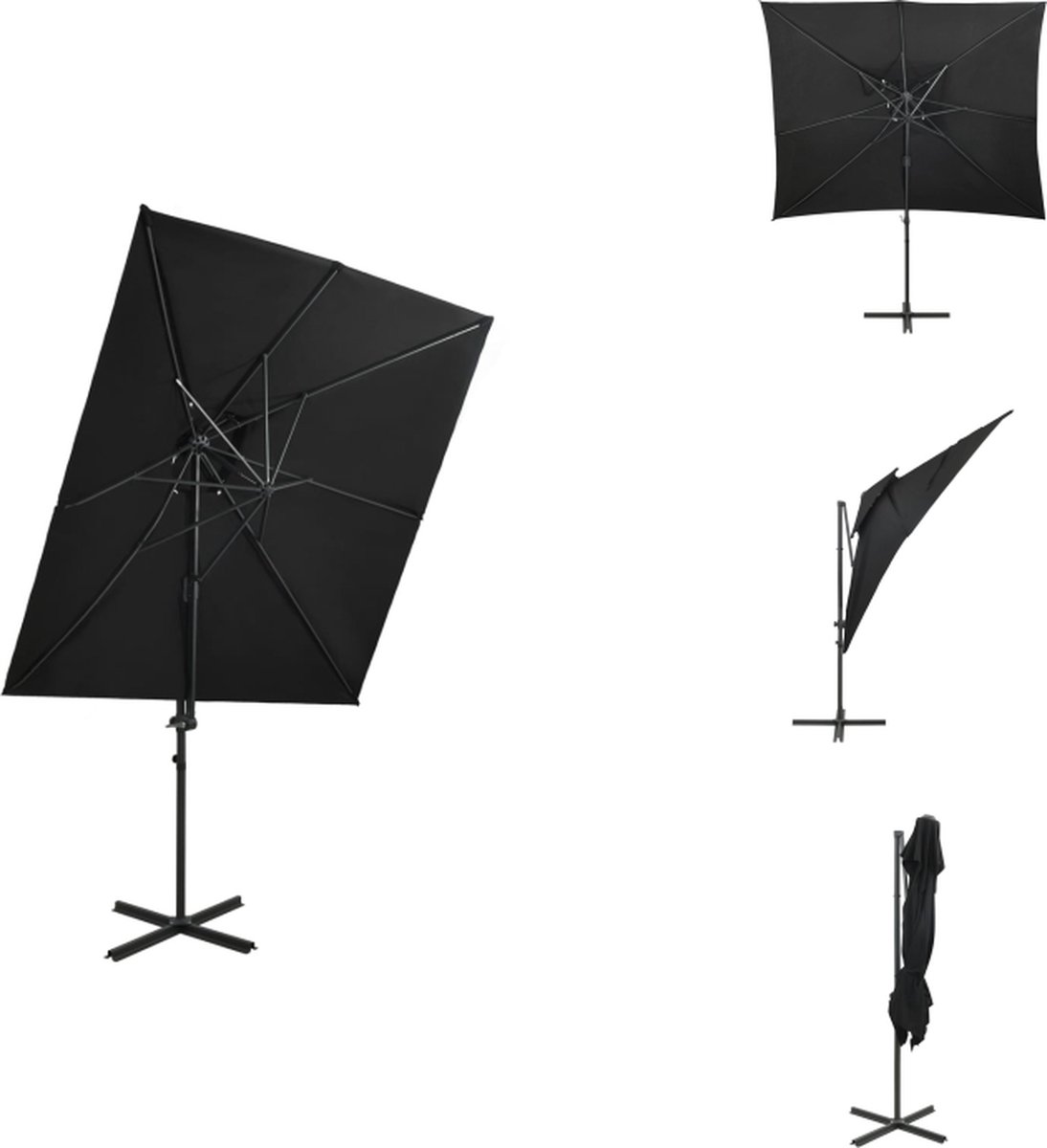 vidaXL Zweefparasol - Zweefparasols - Parasol - Tuinparasol - Zweefparasol met dubbel dak 250x250 cm zwart (8721032991068)