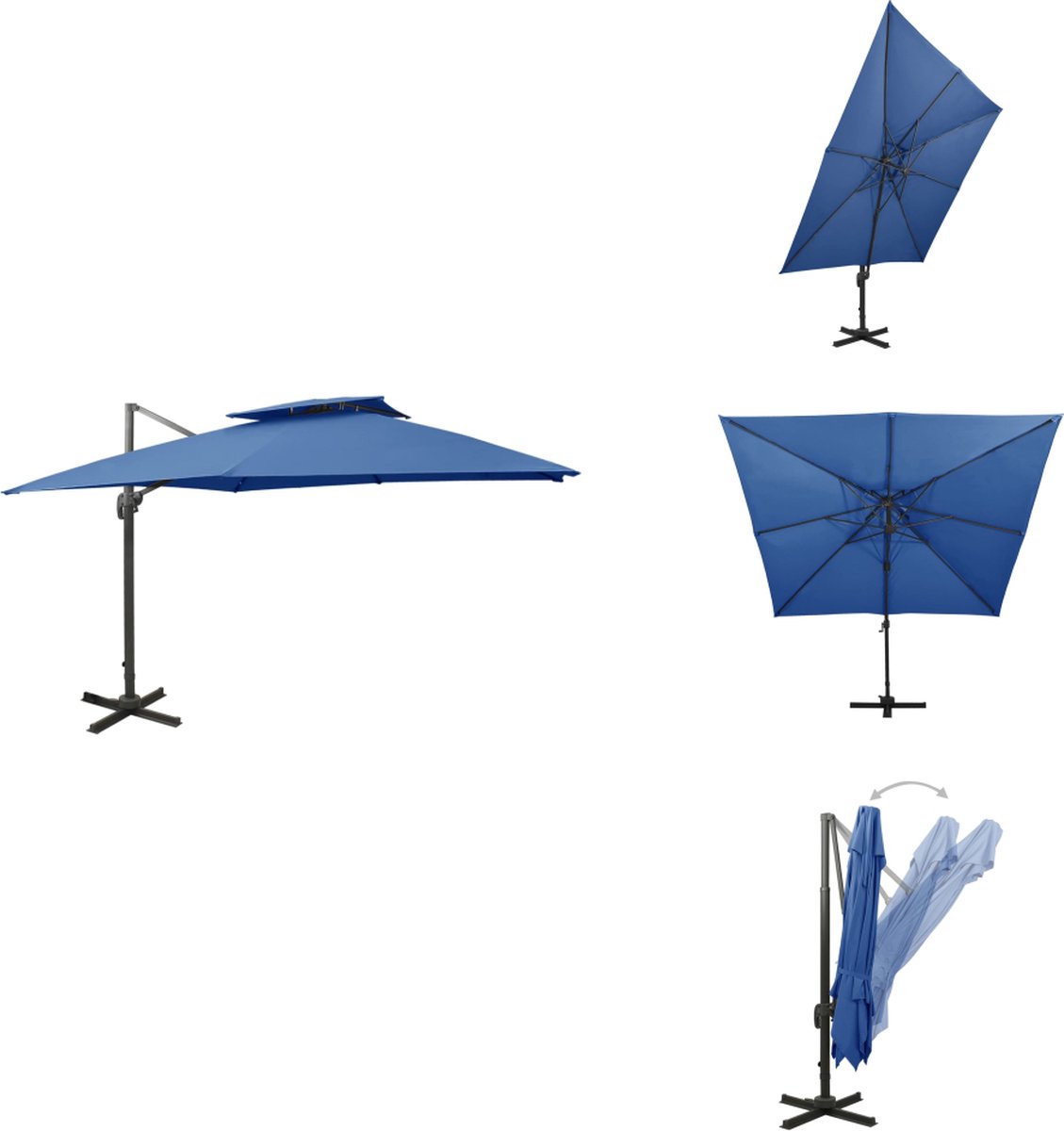 vidaXL Zweefparasol - Zweefparasols - Parasol - Tuinparasol - Zweefparasol met dubbel dak 300x300 cm azuurblauw (8721096024115)