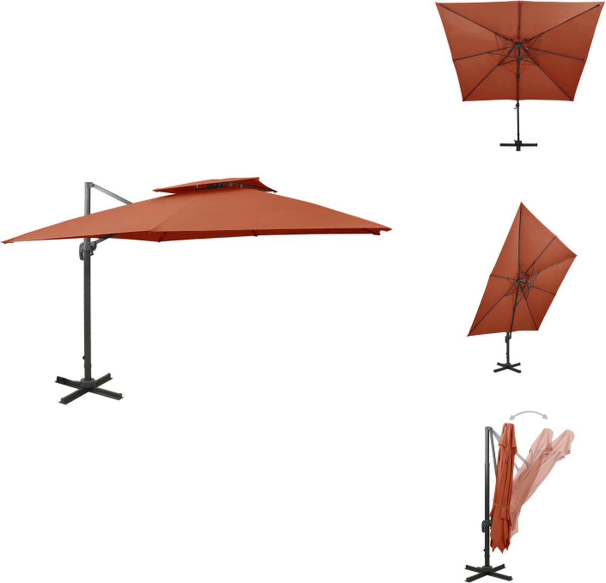 vidaXL Zweefparasol - Zweefparasols - Parasol - Tuinparasol - Zweefparasol met dubbel dak 300x300 cm terracottakleurig (8721032978922)