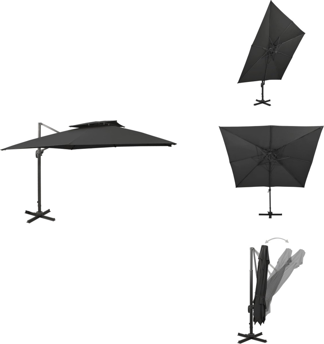 vidaXL Zweefparasol - Zweefparasols - Parasol - Tuinparasol - Zweefparasol met dubbel dak 300x300 cm zwart (8721032986729)