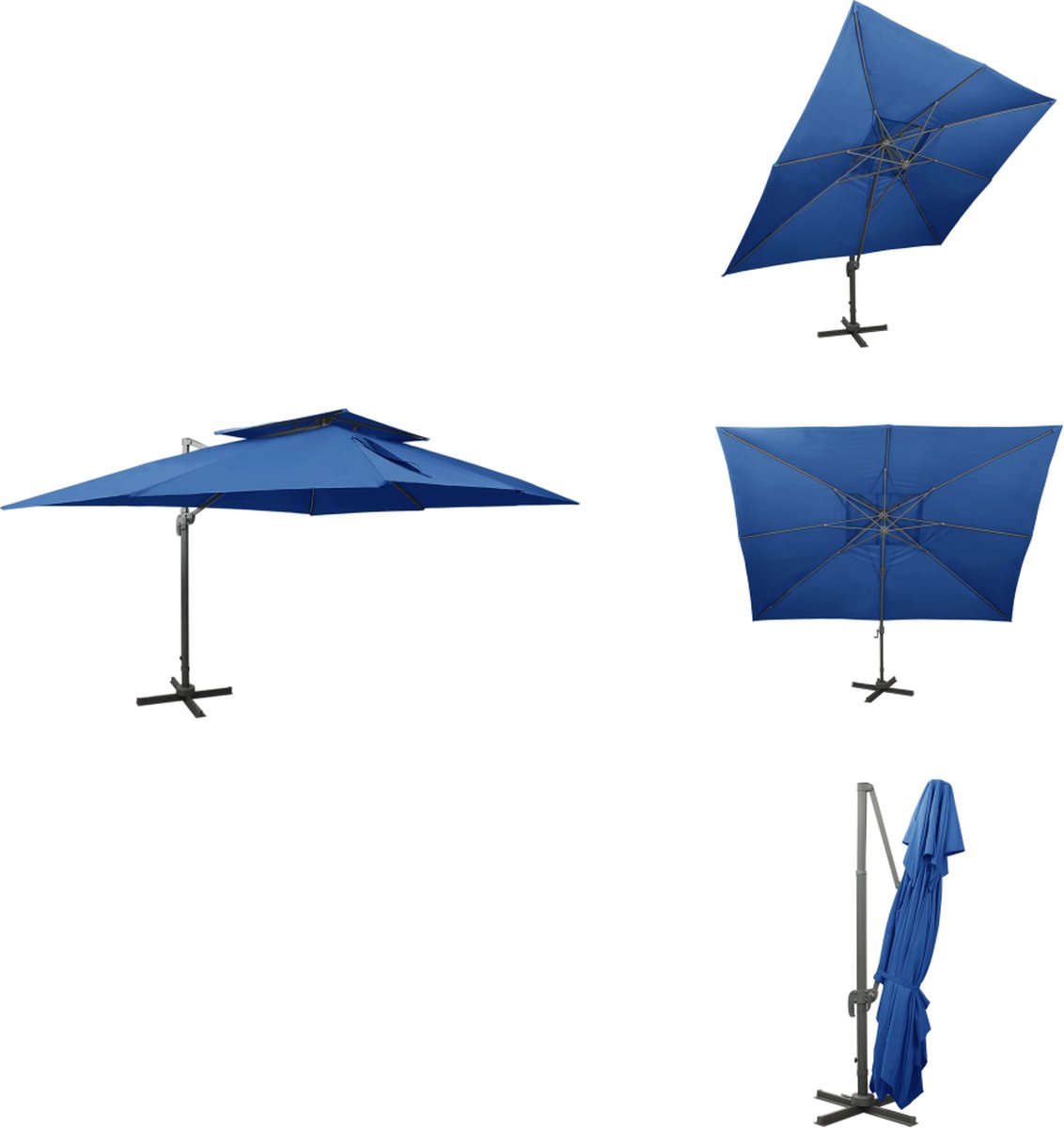 vidaXL Zweefparasol - Zweefparasols - Parasol - Tuinparasol - Zweefparasol met dubbel dak 400x300 cm azuurblauw (8721032989607)