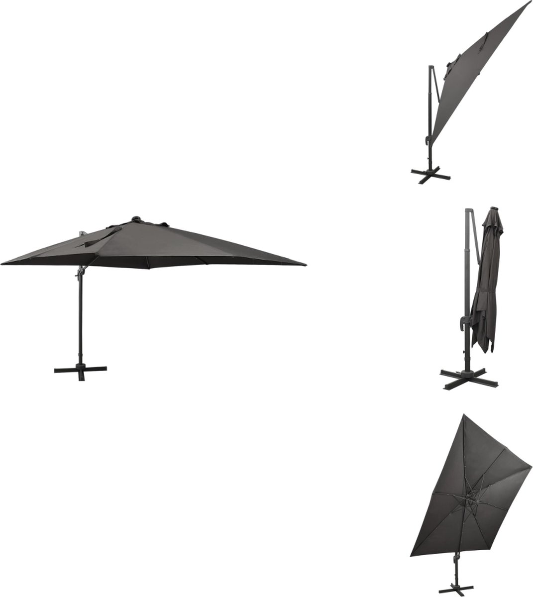 vidaXL Zweefparasol - Zweefparasols - Parasol - Tuinparasol - Zweefparasol met paal en LED-verlichting 300 cm antracietkleur (8721032997695)