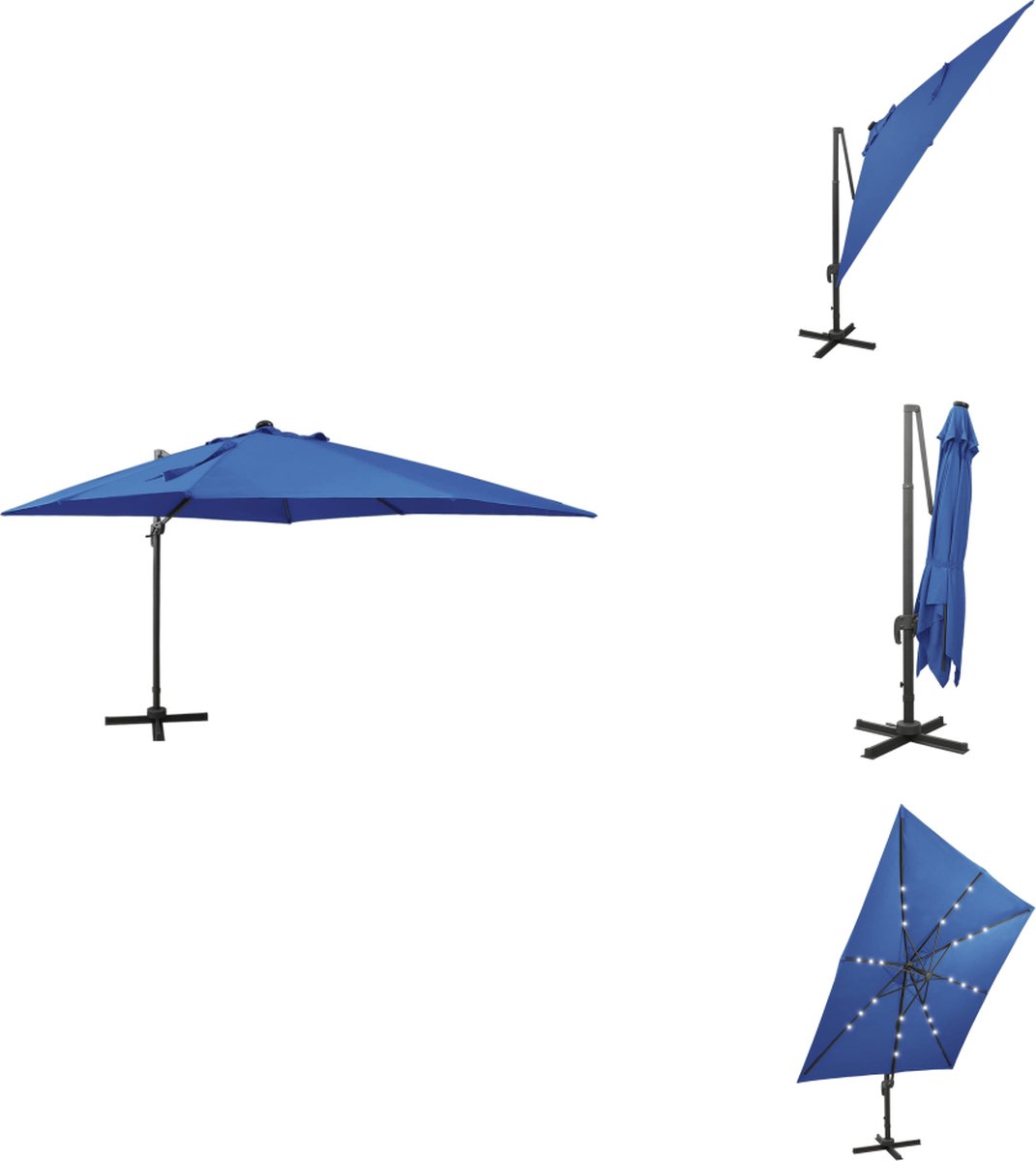 vidaXL Zweefparasol - Zweefparasols - Parasol - Tuinparasol - Zweefparasol met paal en LED-verlichting 300 cm azuurblauw (8721032976058)