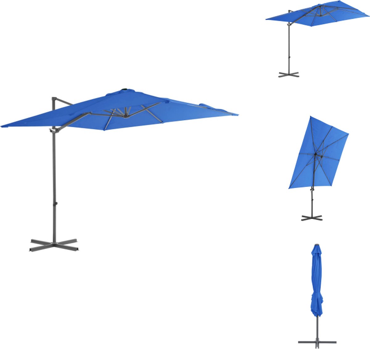 vidaXL Zweefparasol - Zweefparasols - Parasol - Tuinparasol - Zweefparasol met stalen paal 250x250 cm azuurblauw (8721032991501)