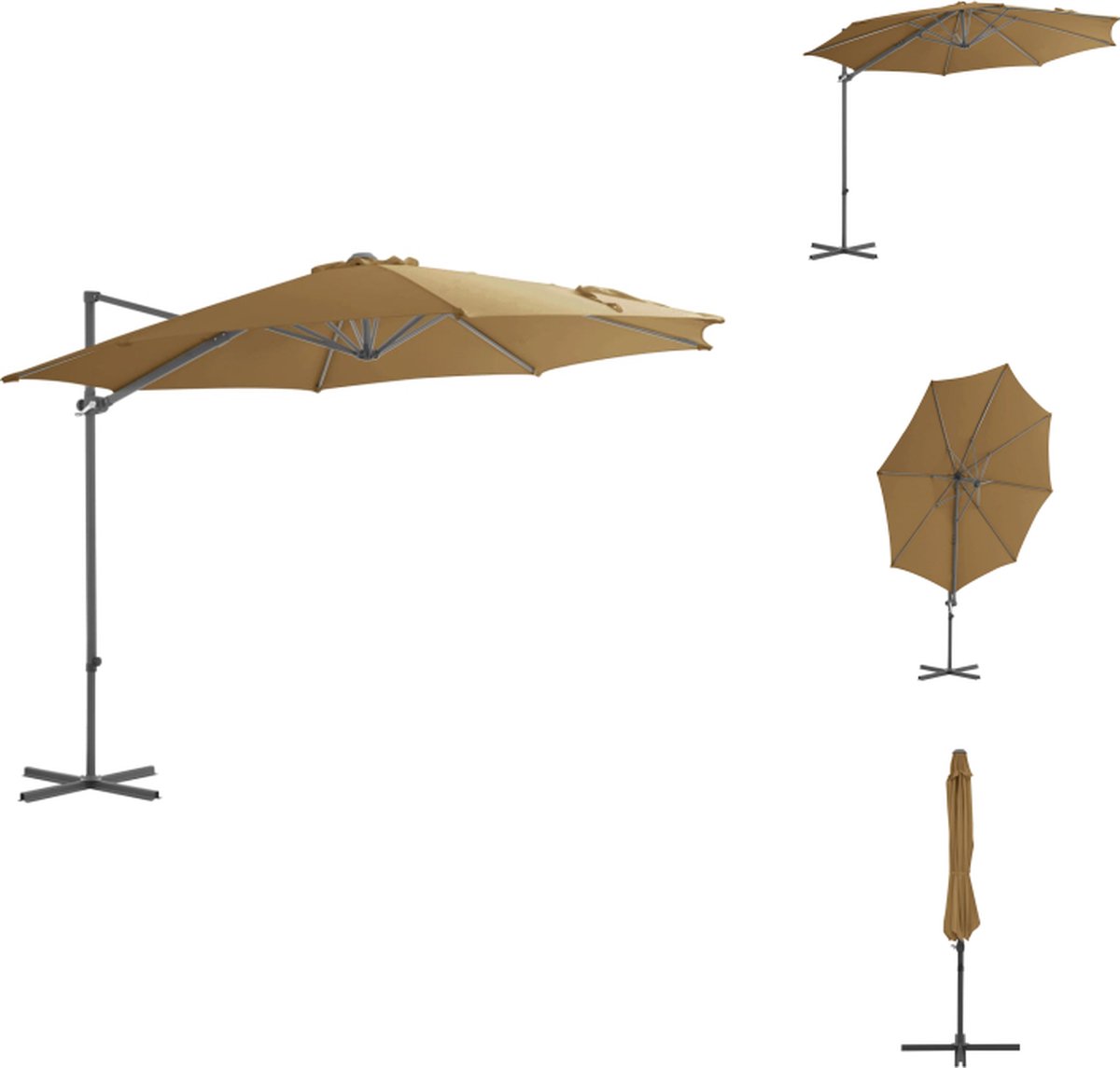 vidaXL Zweefparasol - Zweefparasols - Parasol - Tuinparasol - Zweefparasol met stalen paal 300 cm taupe (8721032993314)