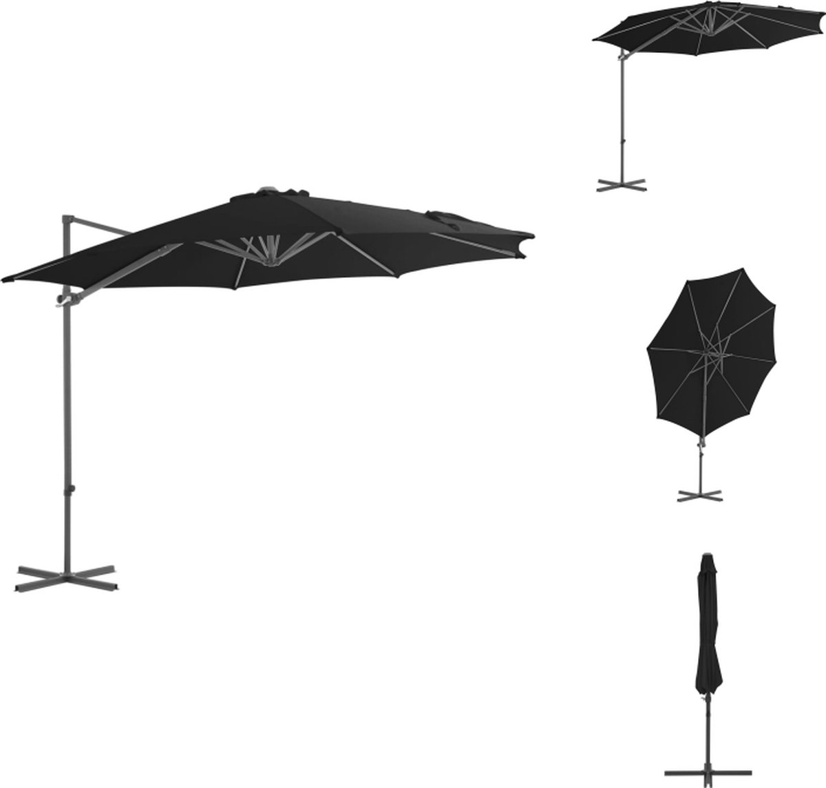 vidaXL Zweefparasol - Zweefparasols - Parasol - Tuinparasol - Zweefparasol met stalen paal 300 cm zwart (8721032993345)