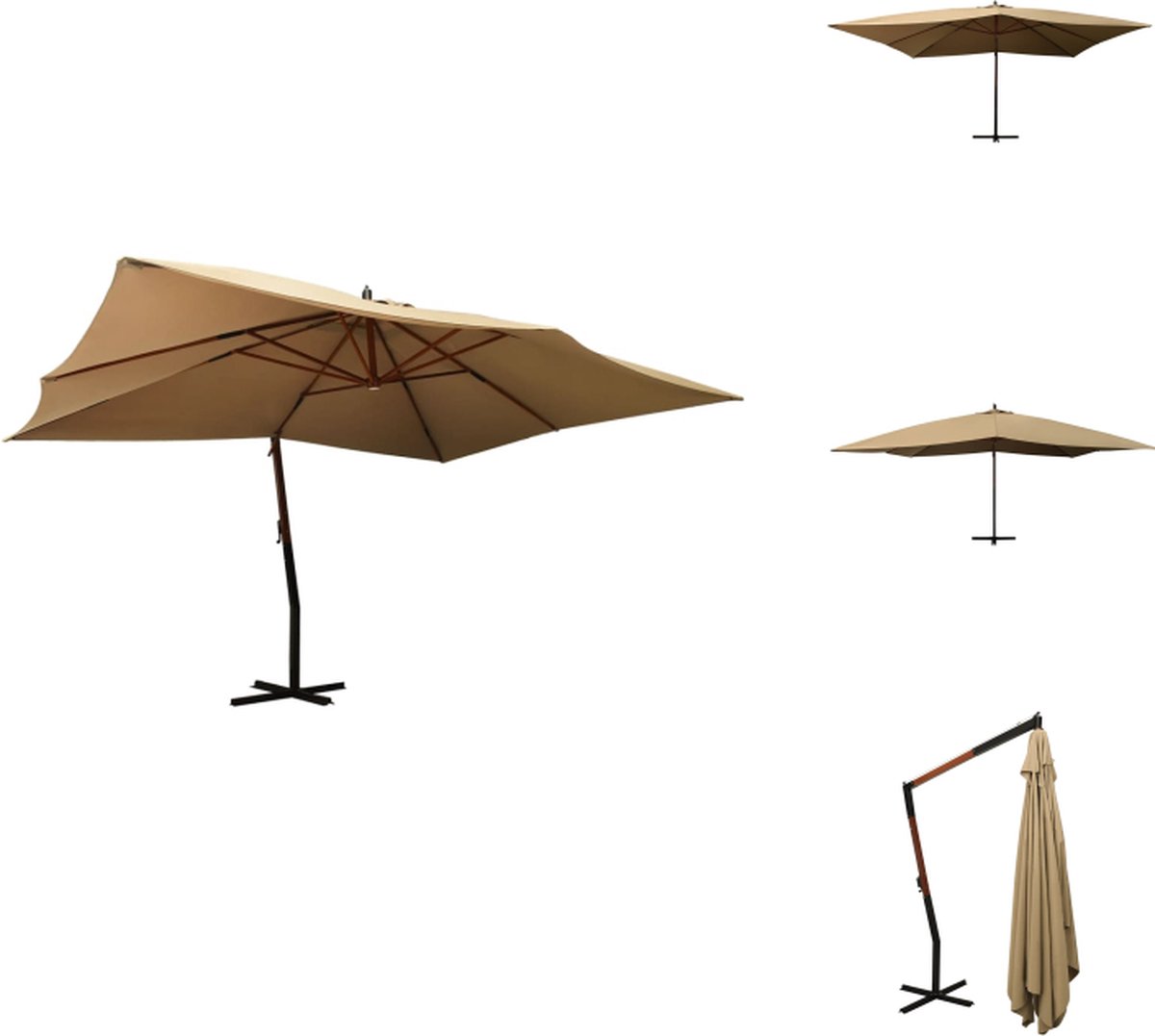 vidaXL Zweefparasol - Zweefparasols - Tuinparasol - Balkon Parasol - Zweefparasol met houten paal 400x300 cm taupe (8721032974375)