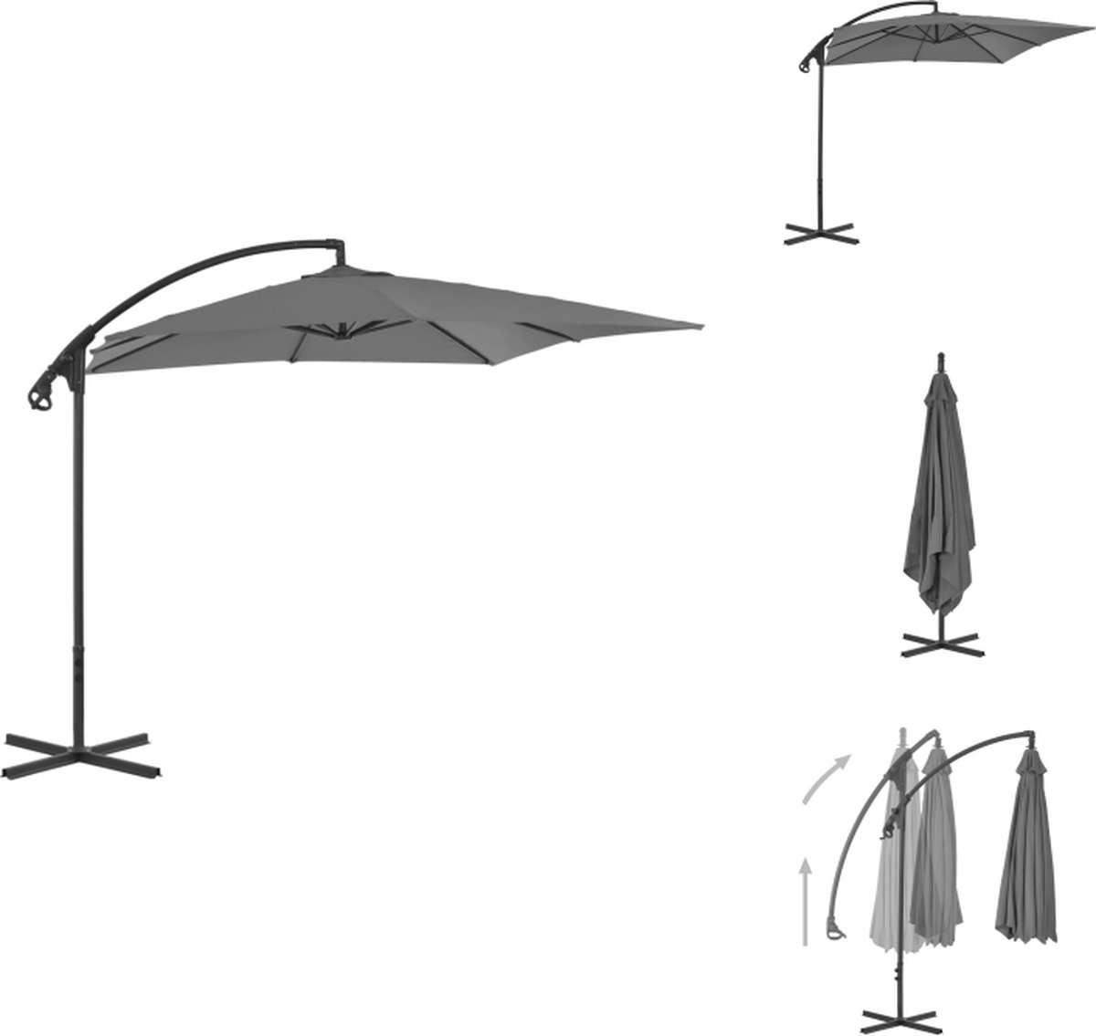 vidaXL Zweefparasol - Zweefparasols - Tuinparasol - Balkon Parasol - Zweefparasol met stalen paal 250x250 cm antraciet (8721032992645)