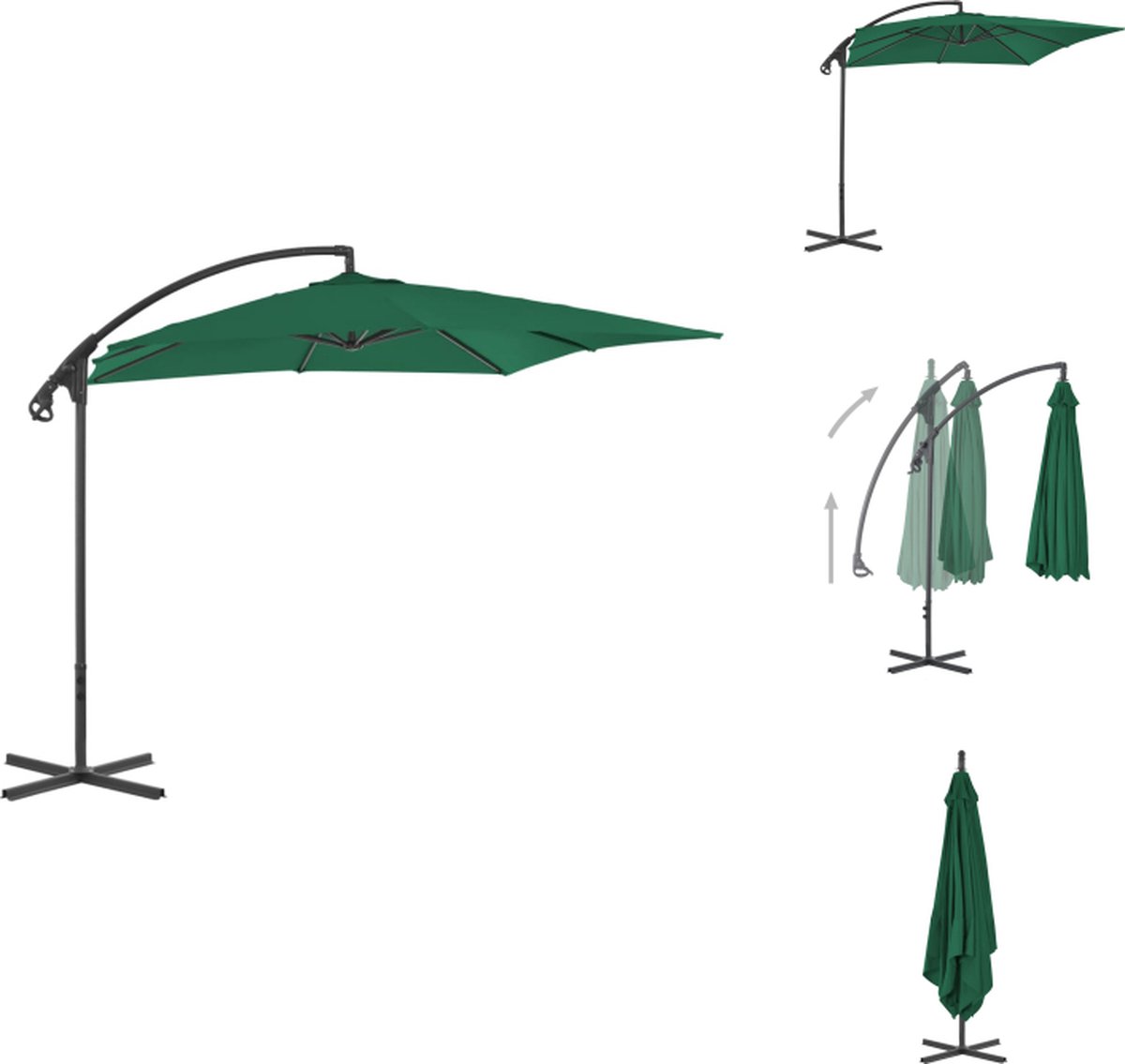 vidaXL Zweefparasol - Zweefparasols - Tuinparasol - Balkon Parasol - Zweefparasol met stalen paal 250x250 cm groen (8721032981106)