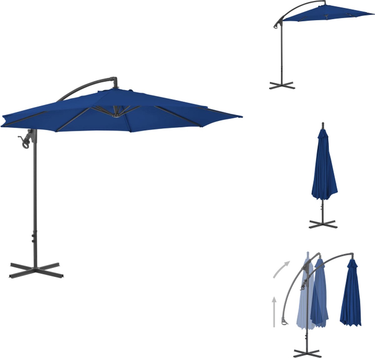 vidaXL Zweefparasol - Zweefparasols - Tuinparasol - Balkon Parasol - Zweefparasol met stalen paal 300 cm azuurblauw (8721032987764)